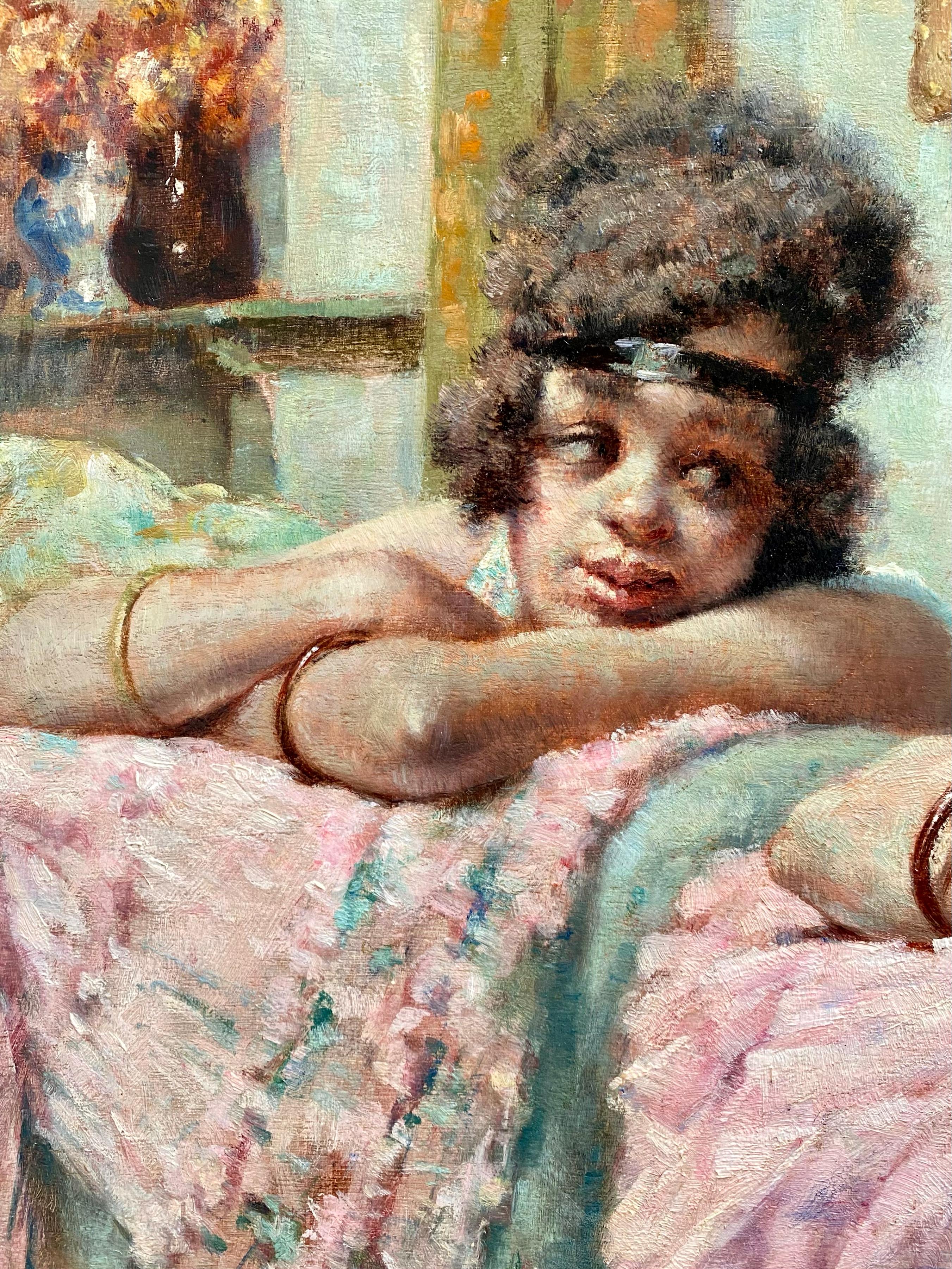 'Girl at the Mirror' by Victor Abeloos (1881 – 1965), signed and dated 1920 - Impressionist Painting by Abeloos, Victor