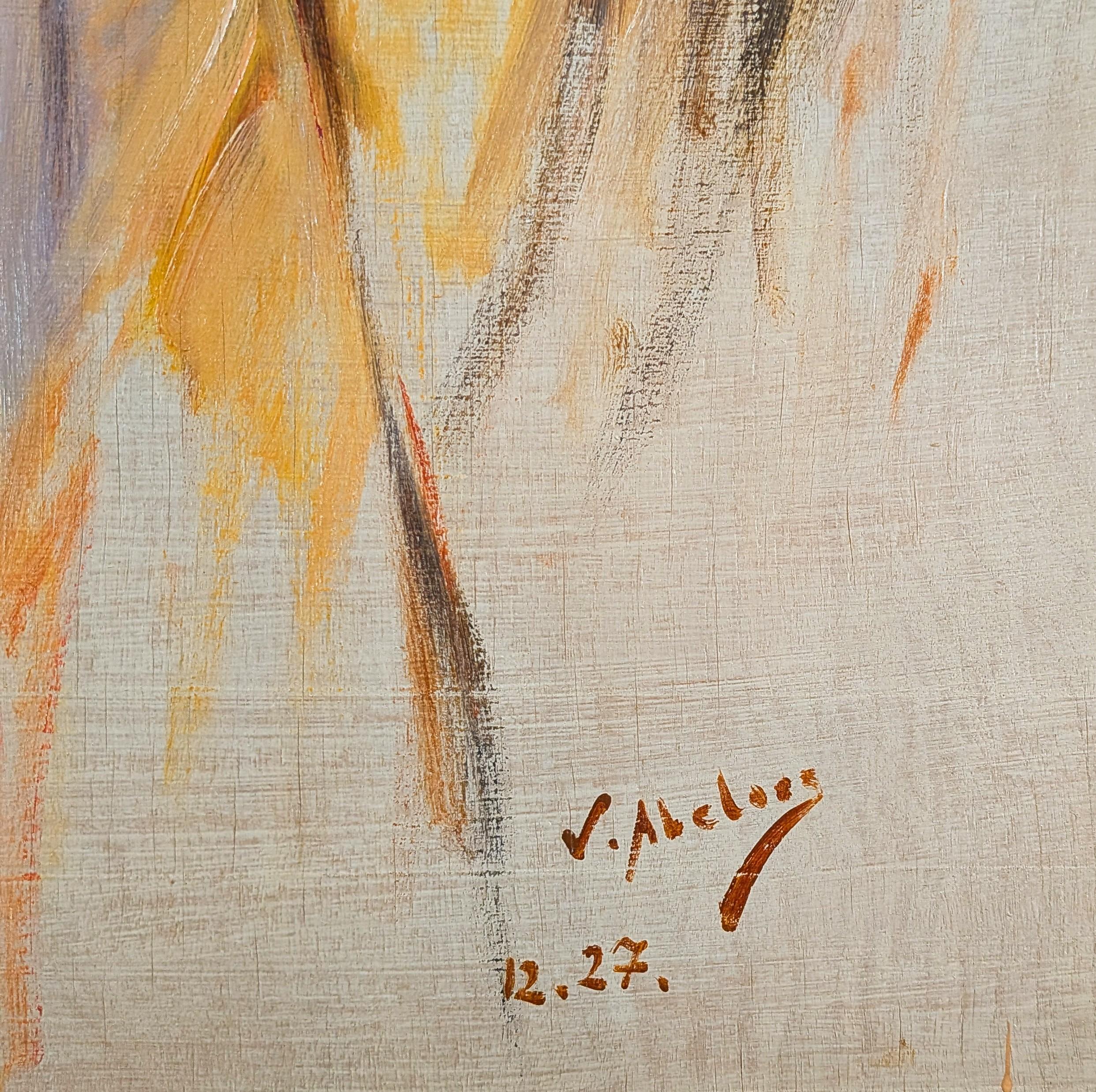 Retrato de una Joven - Antiguo Óleo Belga Impresionista Art Decó en venta 5