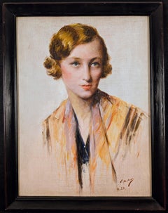 Retrato de una Joven - Antiguo Óleo Belga Impresionista Art Decó