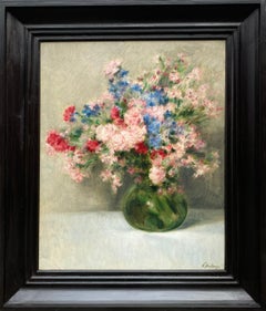 Antique Victor Abeloos, 1881 – 1965, Belgian Painter 'Bouquet of Flowers in a Green Vas'