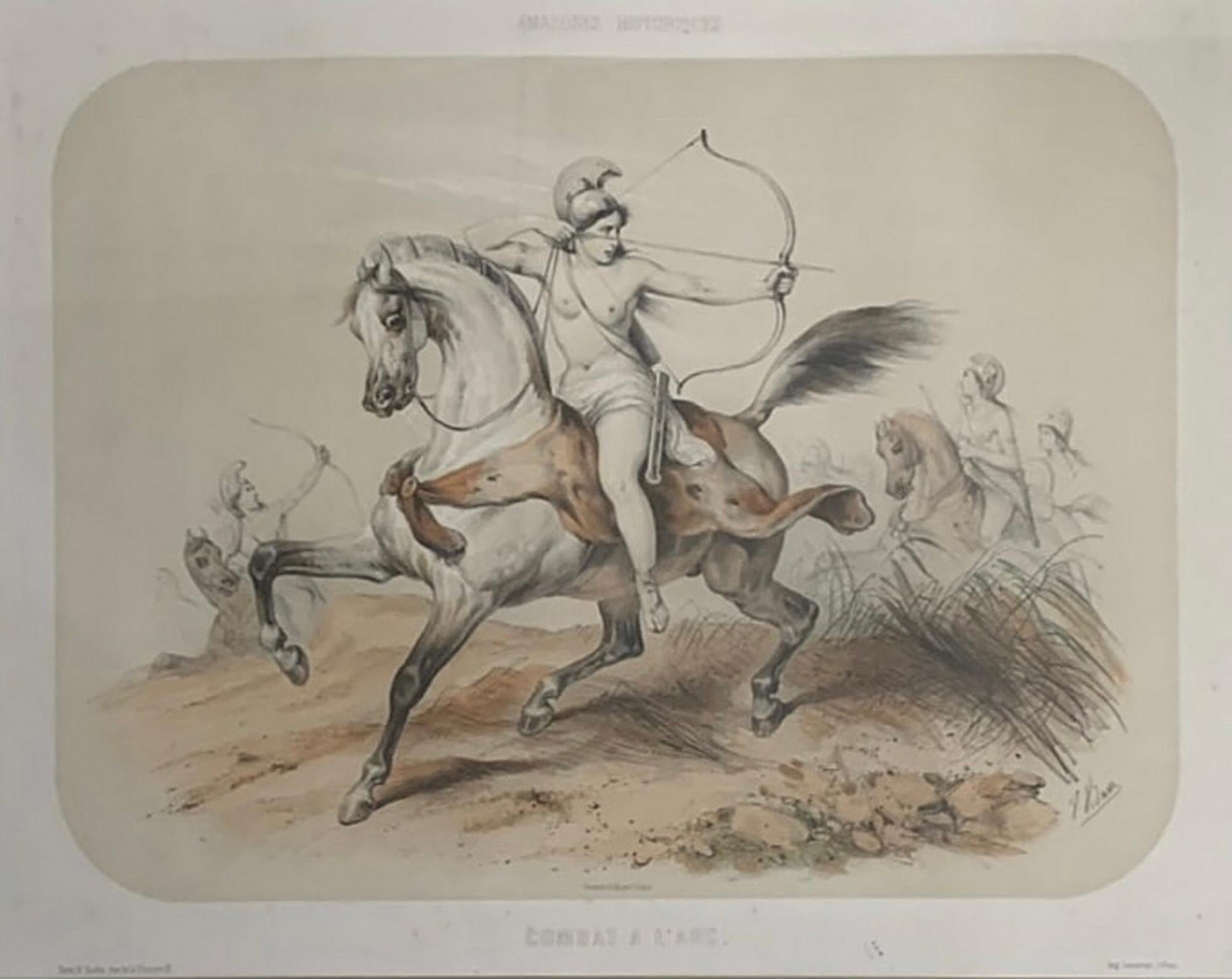 Fabuleux ensemble de six lithographies « Amazones » de 1851 de Victor Adam en vente 3