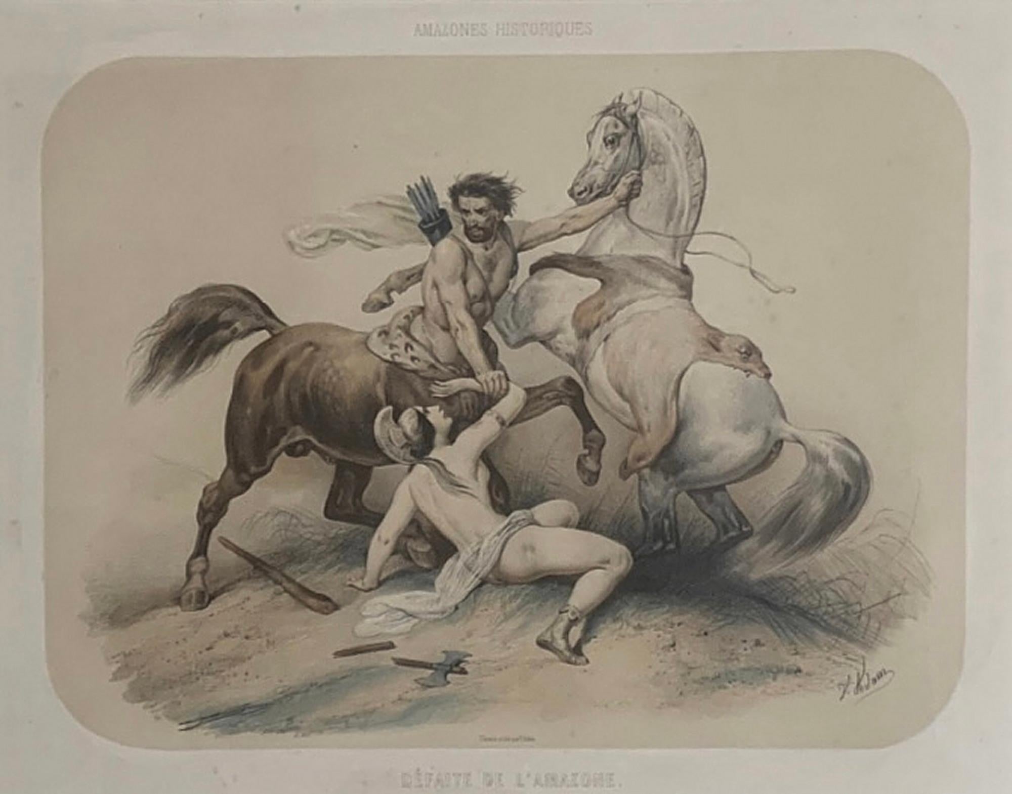 Fabuleux ensemble de six lithographies « Amazones » de 1851 de Victor Adam en vente 6