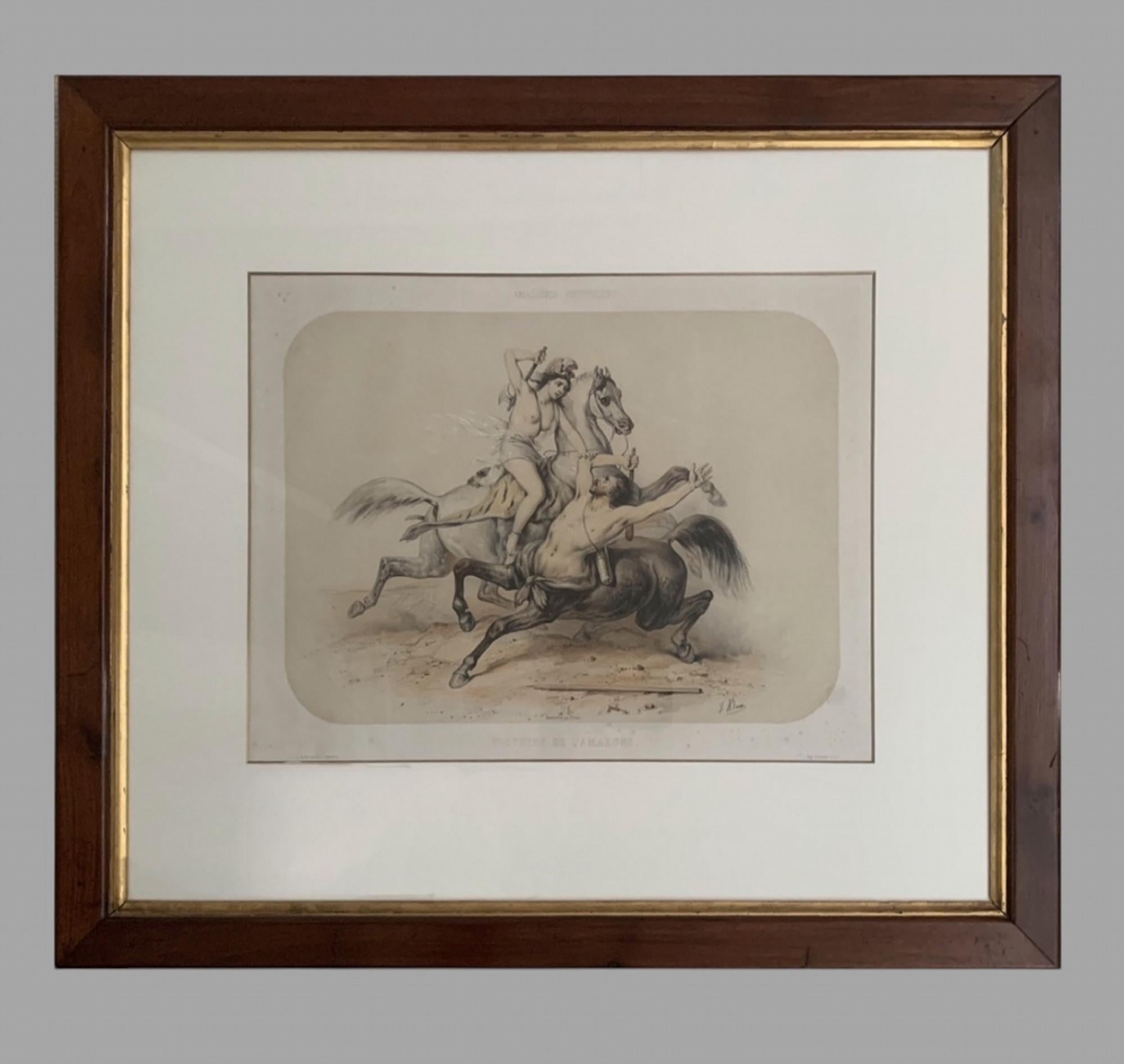 Milieu du XIXe siècle Fabuleux ensemble de six lithographies « Amazones » de 1851 de Victor Adam en vente