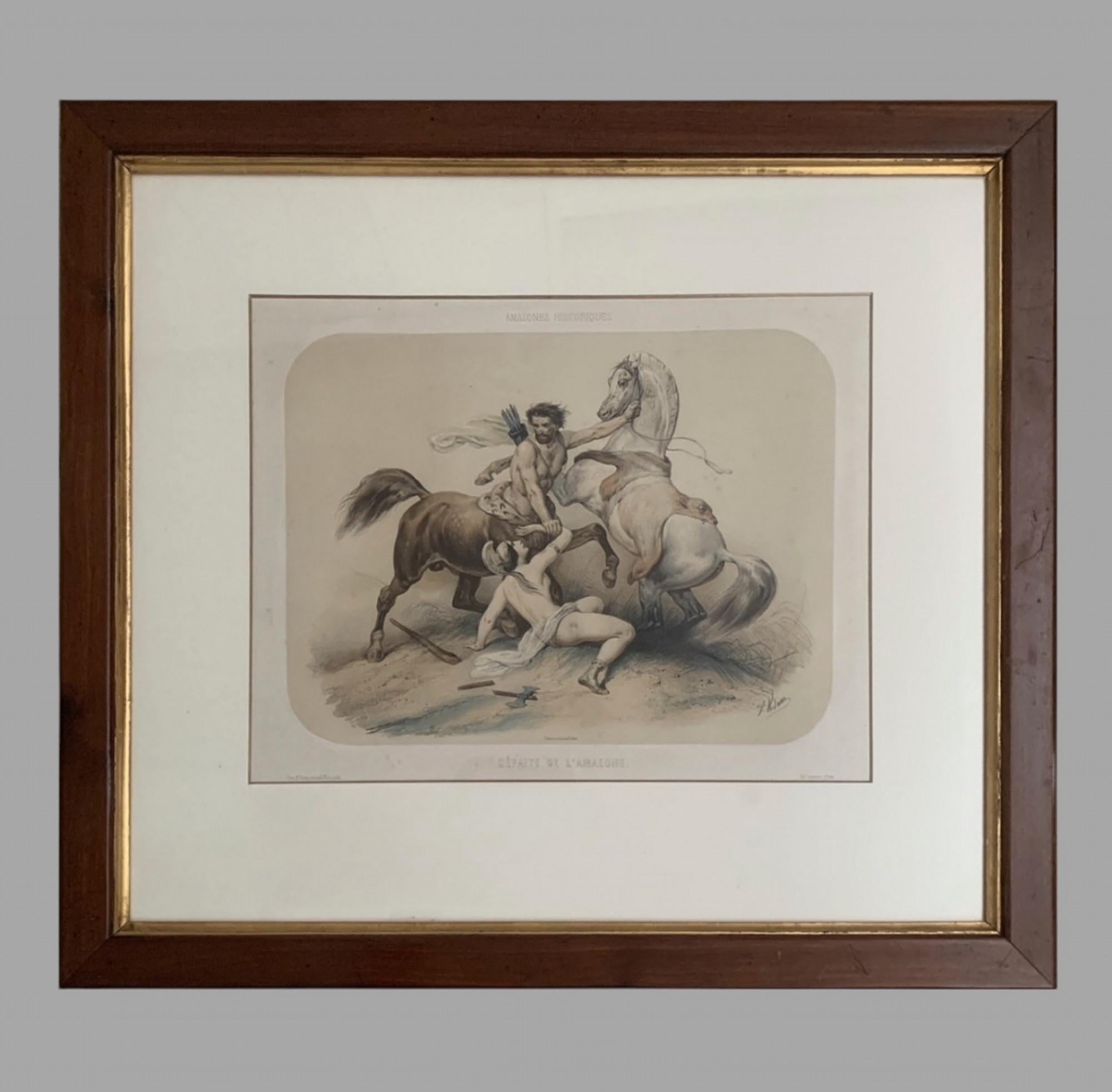 Papier Fabuleux ensemble de six lithographies « Amazones » de 1851 de Victor Adam en vente