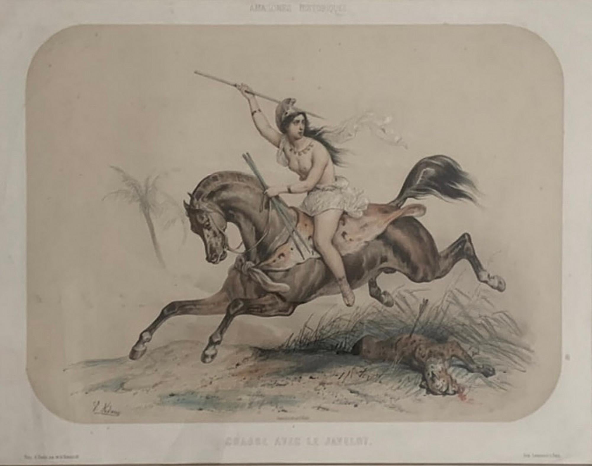Fabuleux ensemble de six lithographies « Amazones » de 1851 de Victor Adam en vente 2