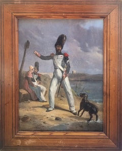 Peinture militaire de Victor ADAM, guerres napoléoniennes, soldats, scène de genre, XIXe siècle