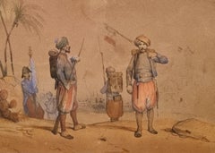 Carta acquerellata metà del 19° Victor Adams Zuavi soldati della fanteria francese Militari