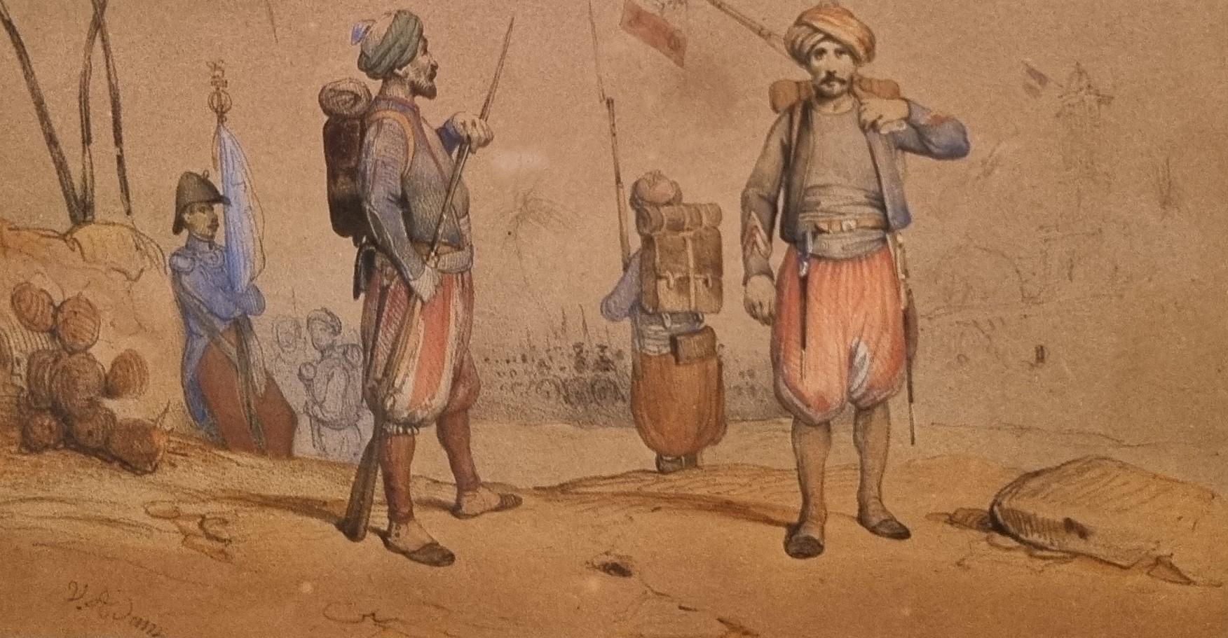 Aquarellpapier Mitte des 19. Jahrhunderts Victor ADAM Zouaves Französische Infanterie Soldaten Militärisches Militär (Akademisch), Art, von Victor Adam 