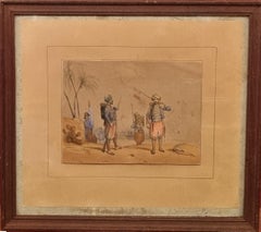 Watercolor Paper mid 19th Victor ADAM Zouaves French Infantry soldiers Military