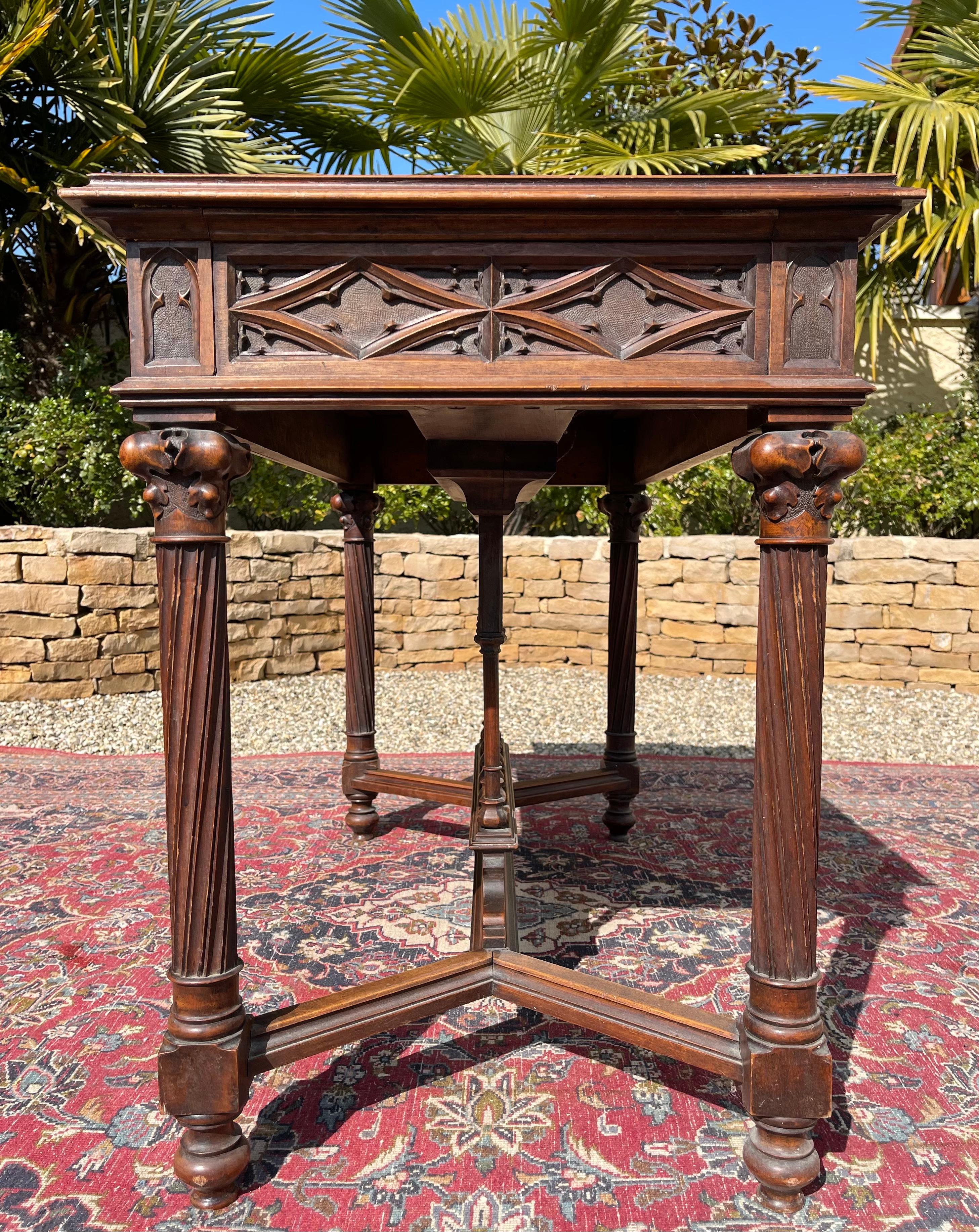 Victor Aimone, Neogothic Walnut Table, 19th Century 6