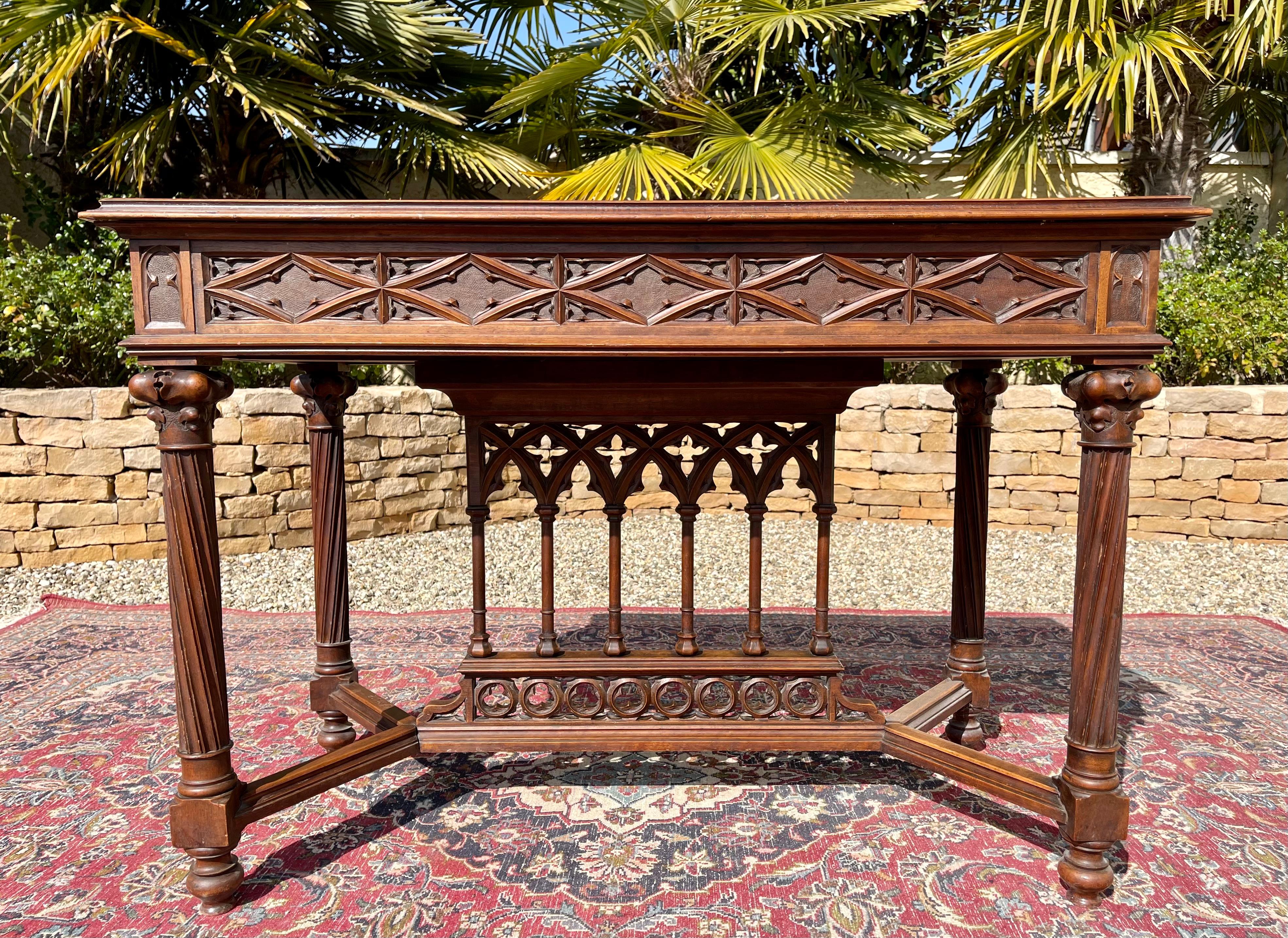 Victor Aimone, Neogothic Walnut Table, 19th Century 7