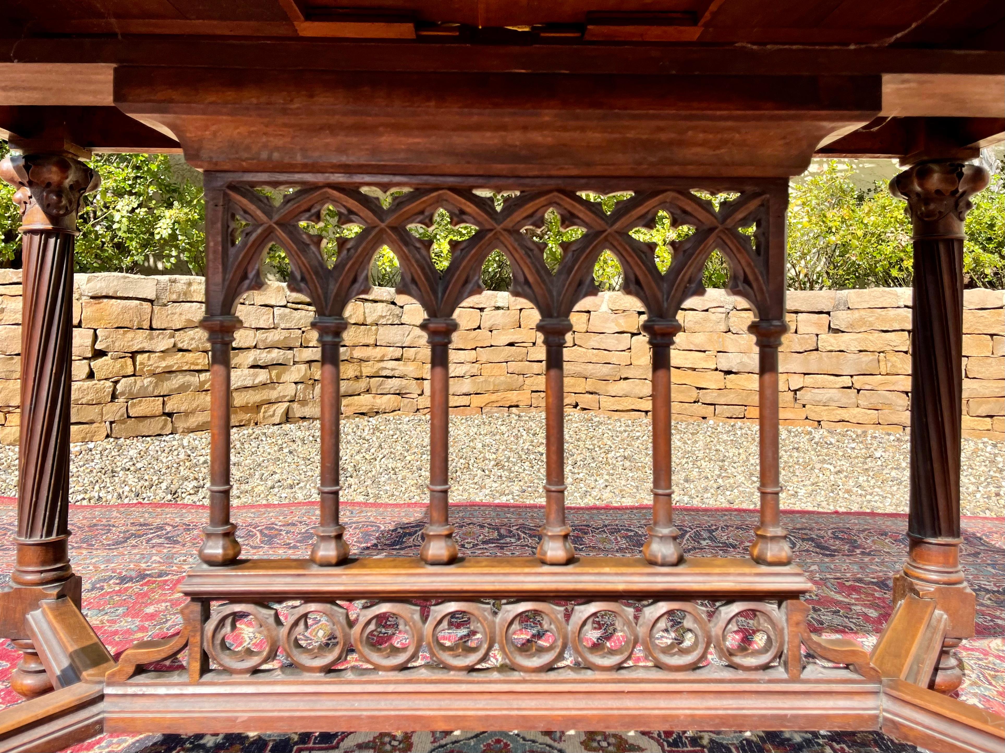 Victor Aimone, Neogothic Walnut Table, 19th Century 3