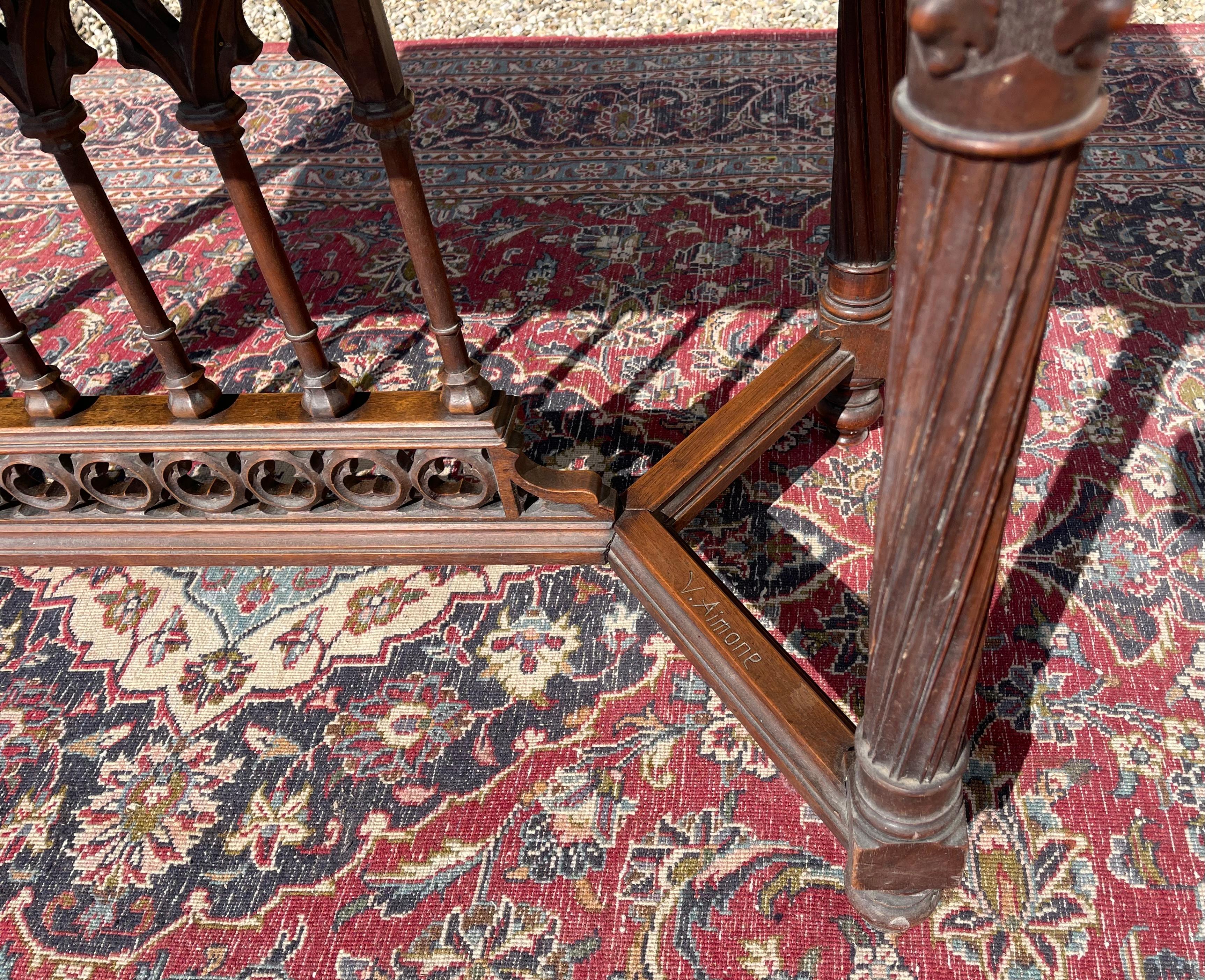 Victor Aimone, Neogothic Walnut Table, 19th Century 4