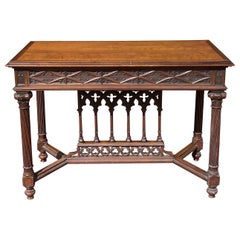 Victor Aimone, Neogothic Walnut Table, 19th Century