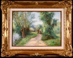 By the River - Impressionist Oil, Figures in Summer Landscape by Victor Vignon