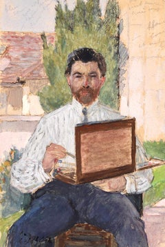 In the Garden - Impressionist Watercolor, Self Portrait by Victor Vignon