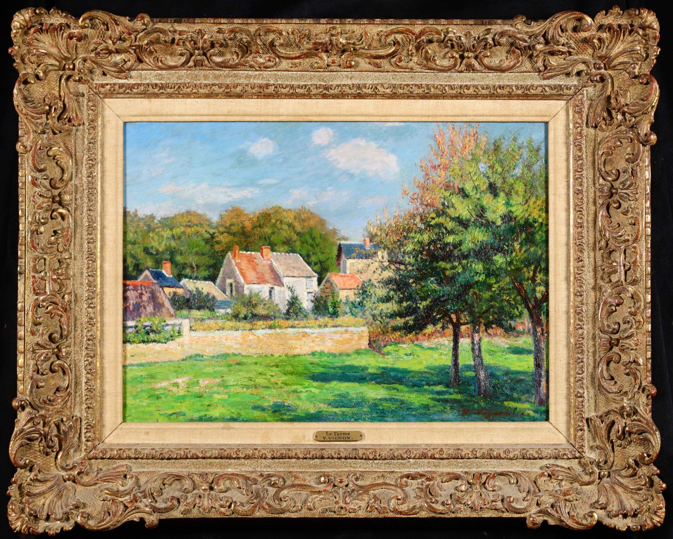 Victor Alfred Paul Vignon Still-Life Painting - La Ferme - Impressionist Landscape Oil Painting by Victor Vignon