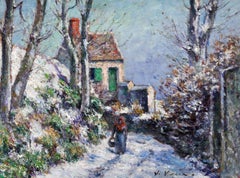La maison du cantonnier - Figure impressionniste dans un paysage Huile de Victor Vignon