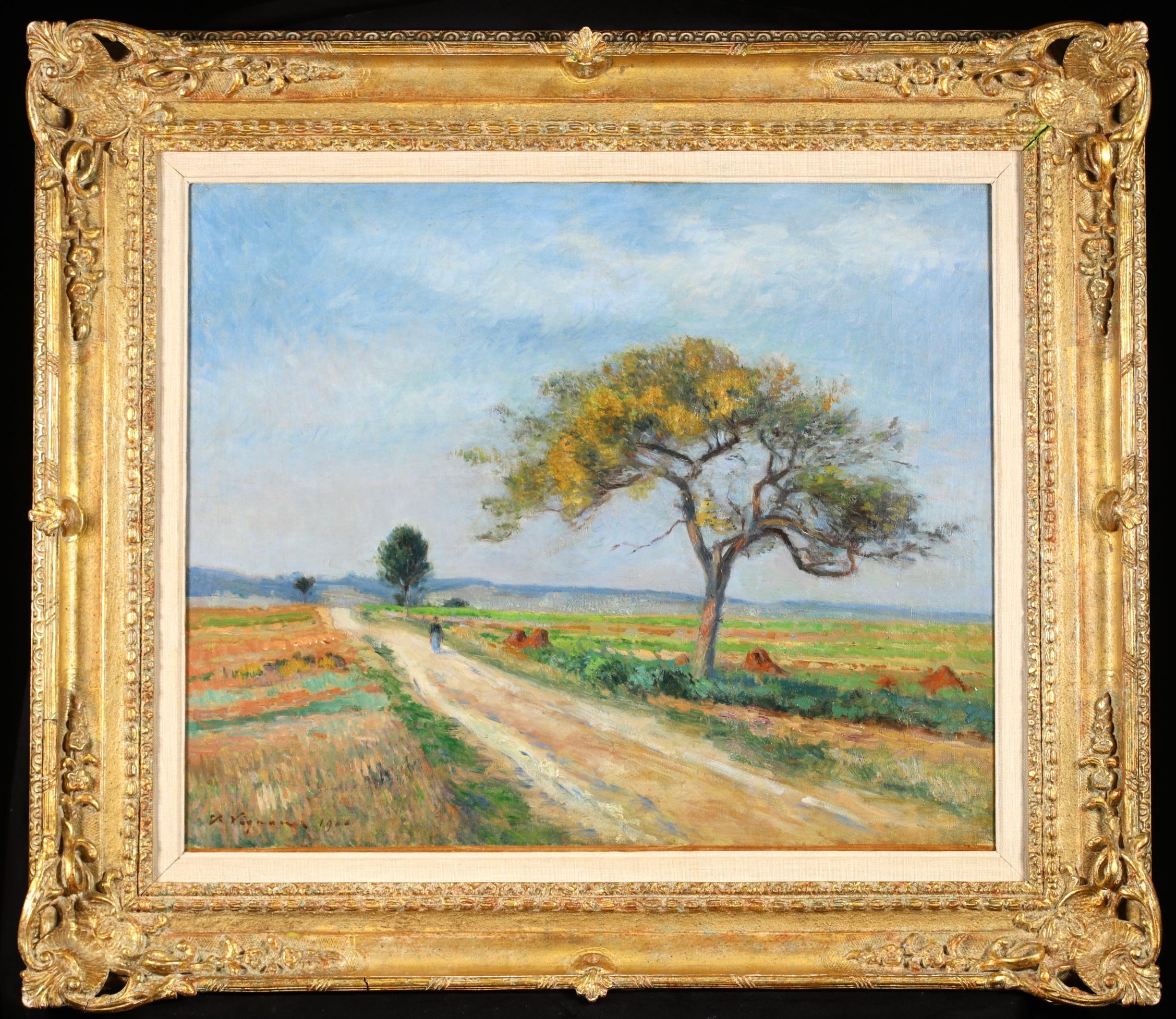 Victor Alfred Paul Vignon Figurative Painting - La Route - Impressionist Figure in Landscape Oil Painting by Victor Vignon