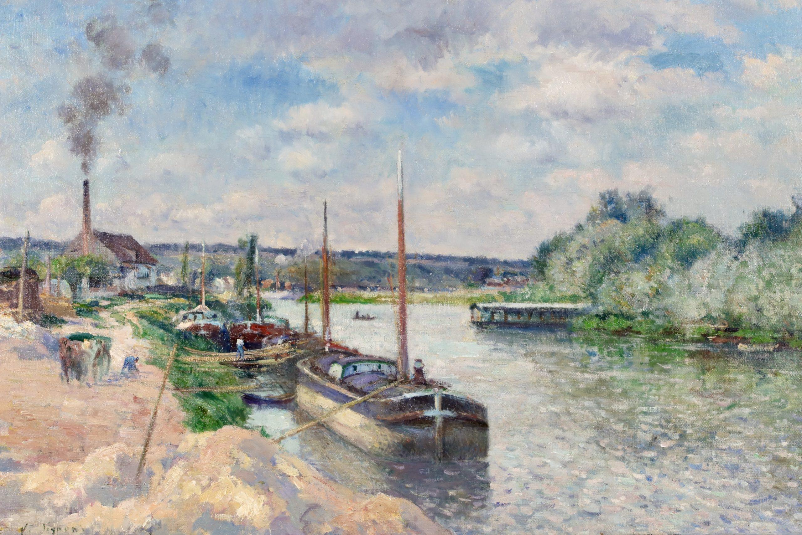 La Seine à Pontoise - Peinture à l'huile impressionniste de Victor Vignon - Painting de Victor Alfred Paul Vignon