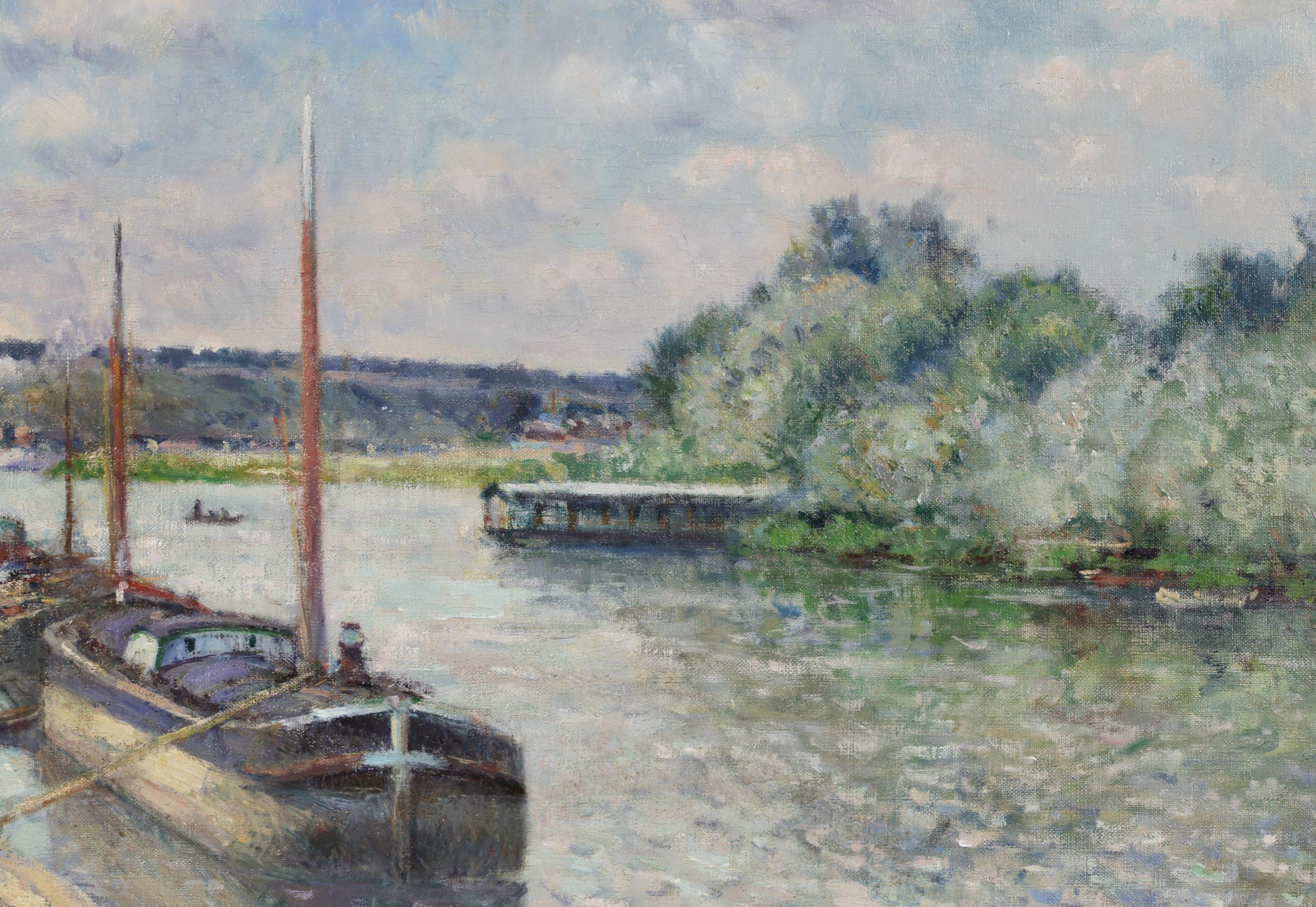La Seine à Pontoise - Peinture à l'huile impressionniste de Victor Vignon - Impressionnisme Painting par Victor Alfred Paul Vignon