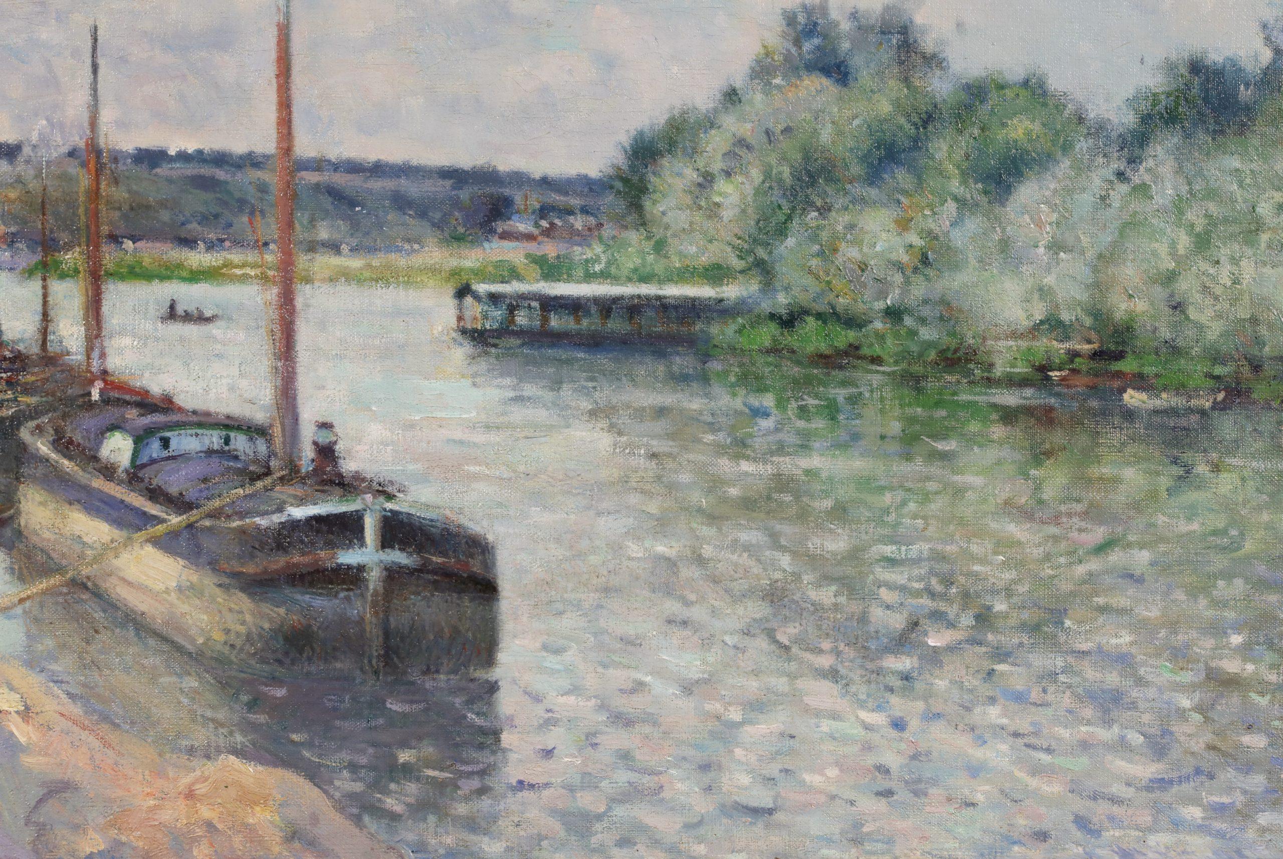 La Seine à Pontoise - Peinture à l'huile impressionniste de Victor Vignon - Marron Figurative Painting par Victor Alfred Paul Vignon