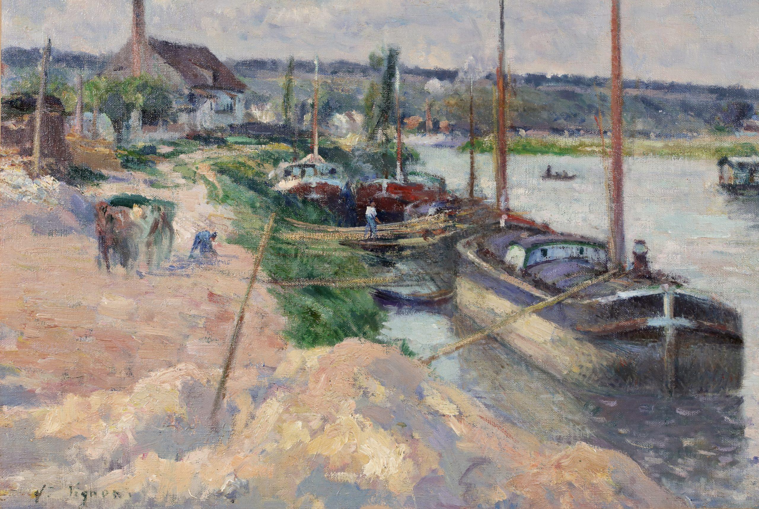 La Seine à Pontoise - Peinture à l'huile impressionniste de Victor Vignon 1