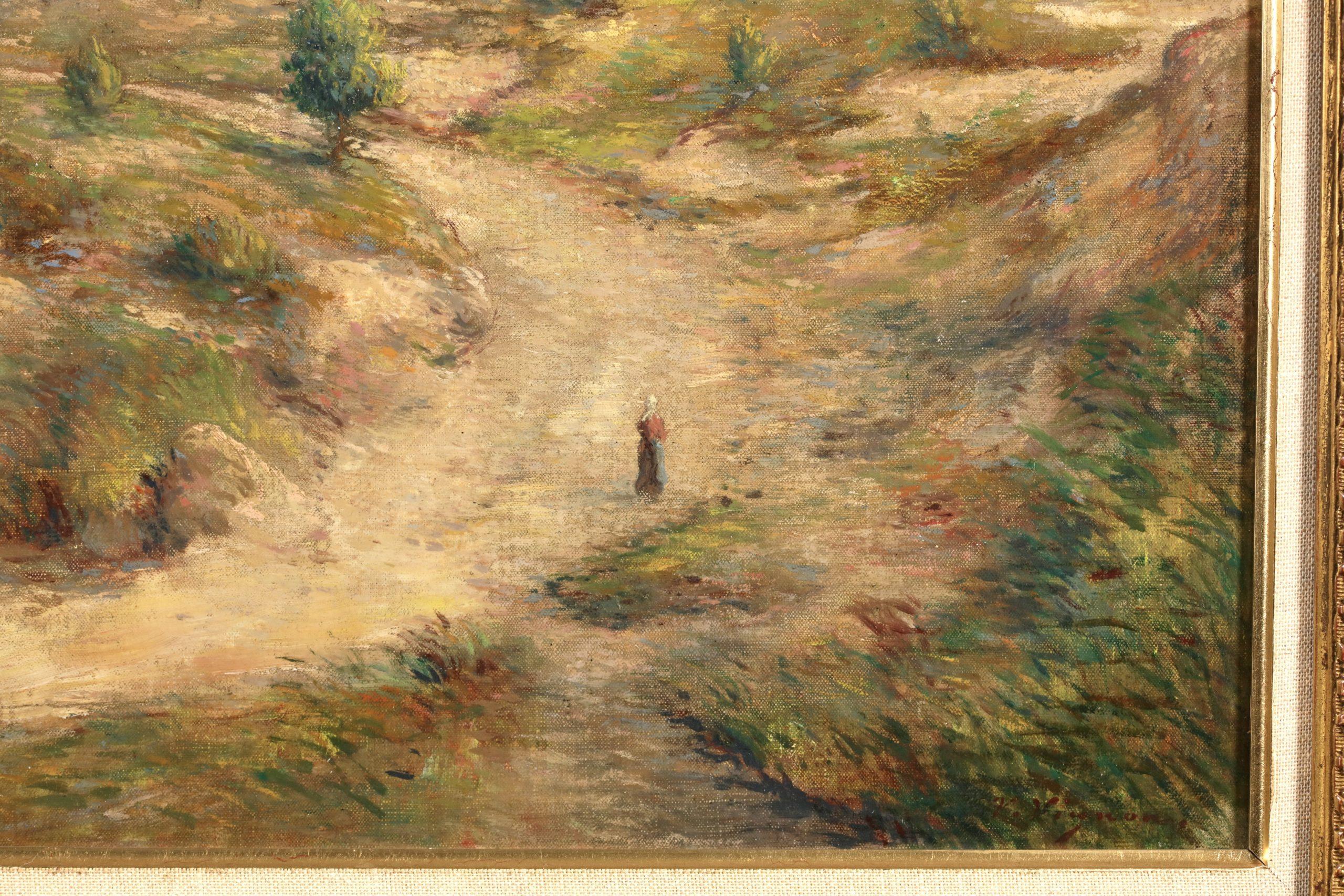 Le chemin du retour - Impressionist Figure in Landscape Oil by Victor Vignon For Sale 1