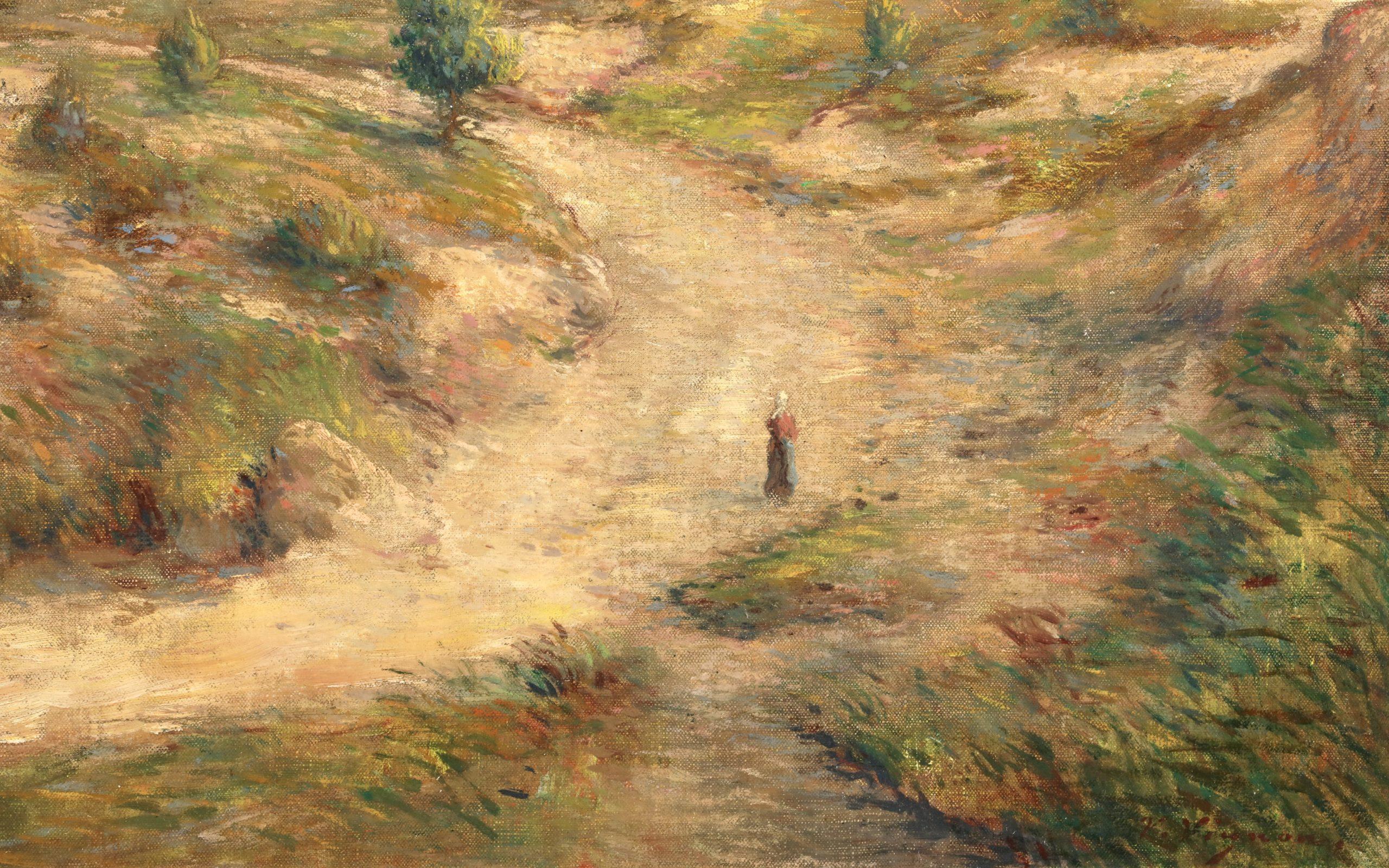 Le chemin du retour - Impressionist Figure in Landscape Oil by Victor Vignon For Sale 3