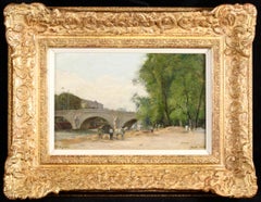 Le Pont Royal - Paris - 1874 - Impressionist Landscape Oil by Victor Vignon