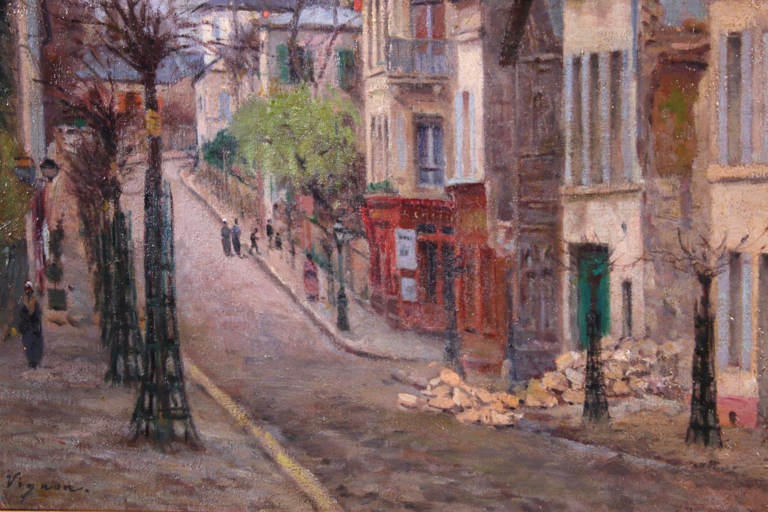 Montmartre - Impressionist Oil, Figures in Street Landscape by Victor Vignon 1
