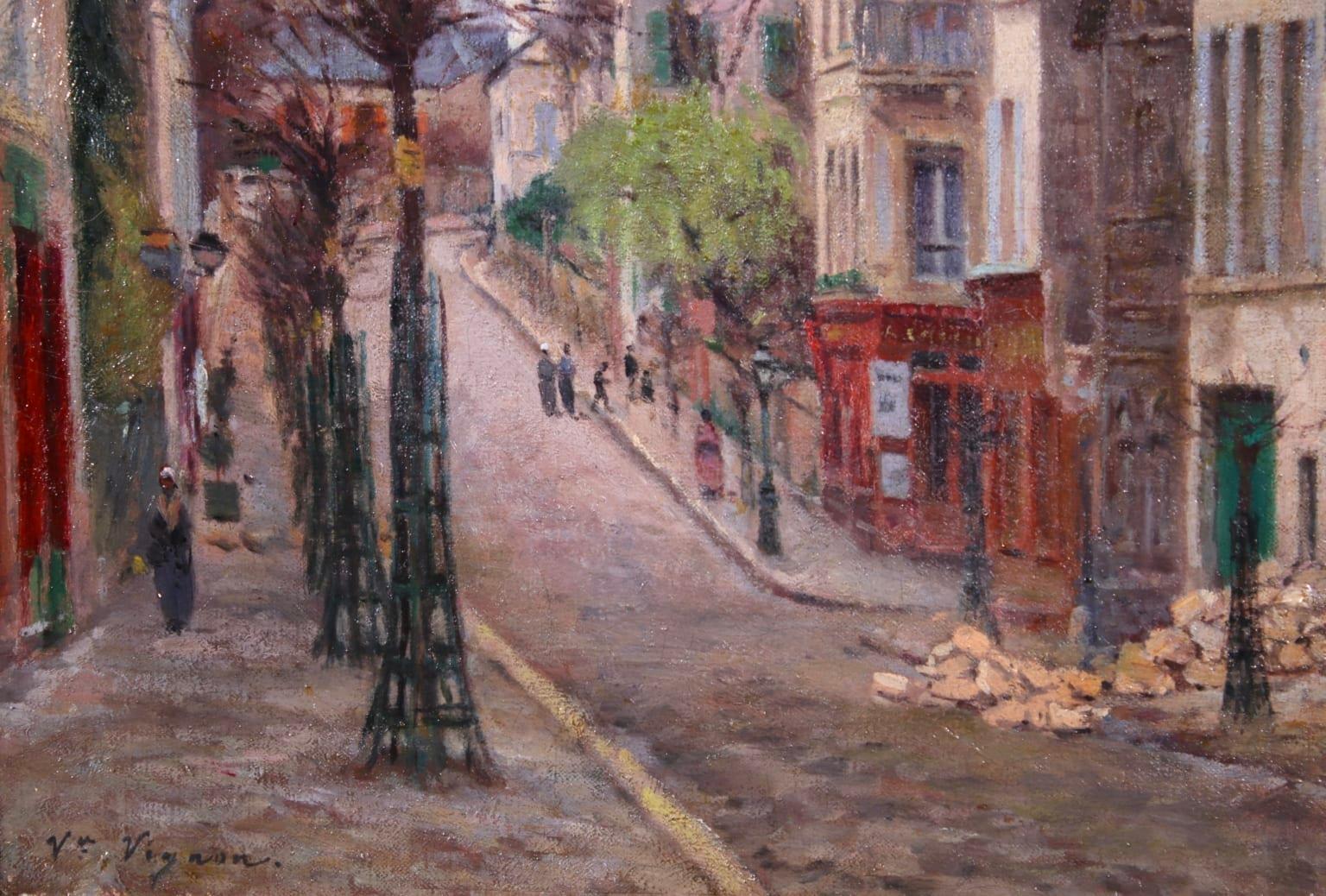 Montmartre - Impressionist Oil, Figures in Street Landscape by Victor Vignon 2