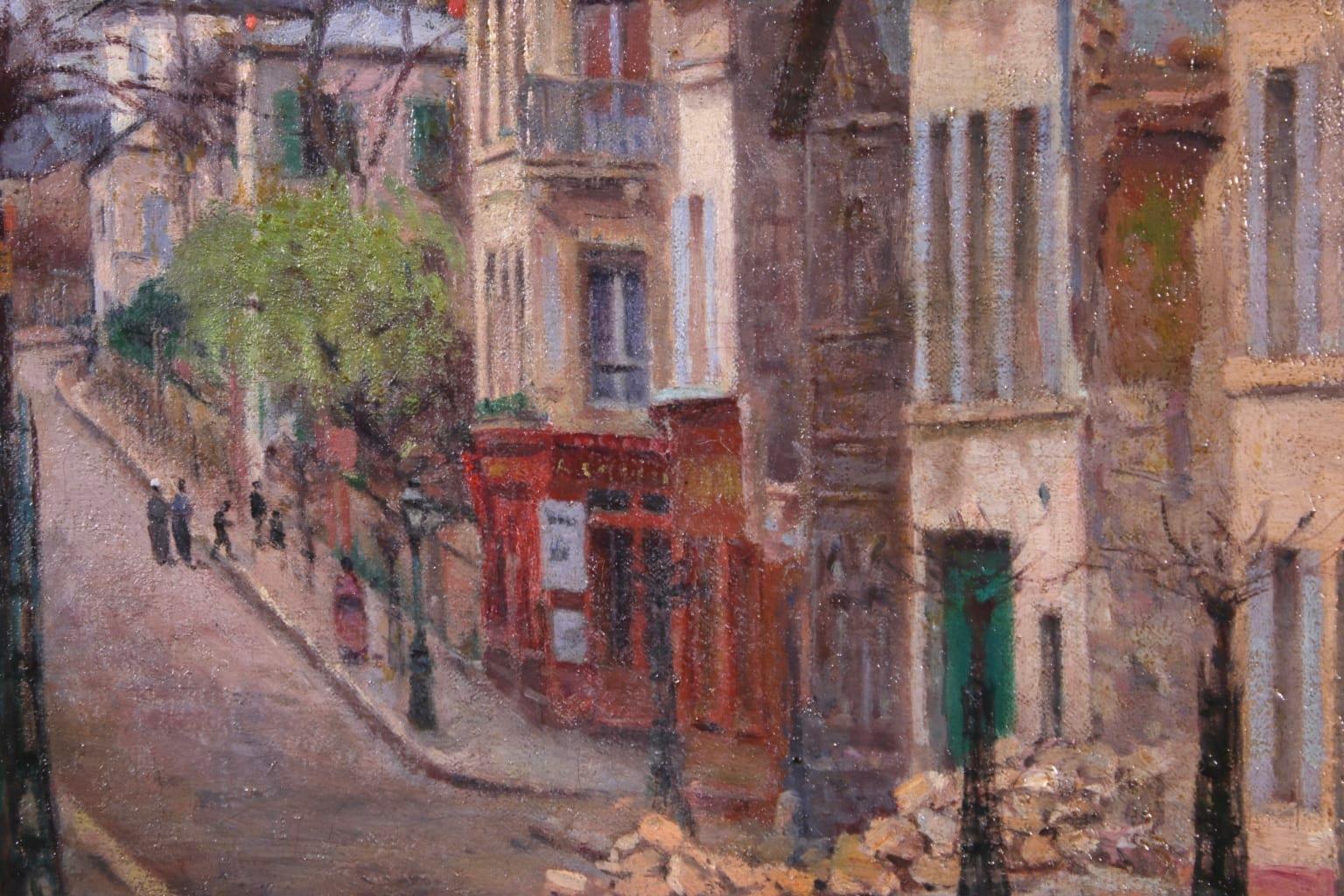 Montmartre - Impressionist Oil, Figures in Street Landscape by Victor Vignon 3
