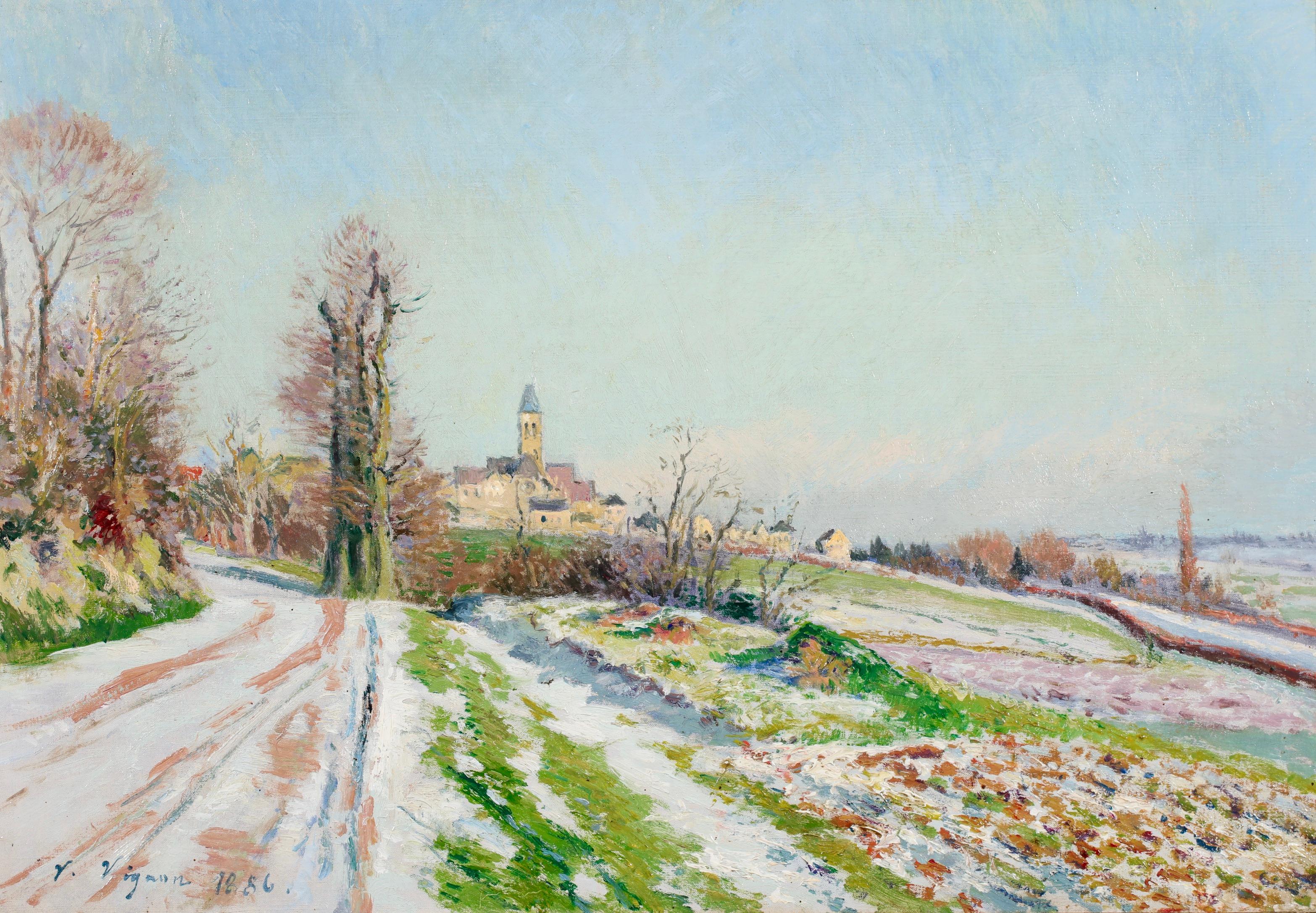 Paysage de l'Oise - Peinture à l'huile impressionniste de Victor Vignon - Painting de Victor Alfred Paul Vignon