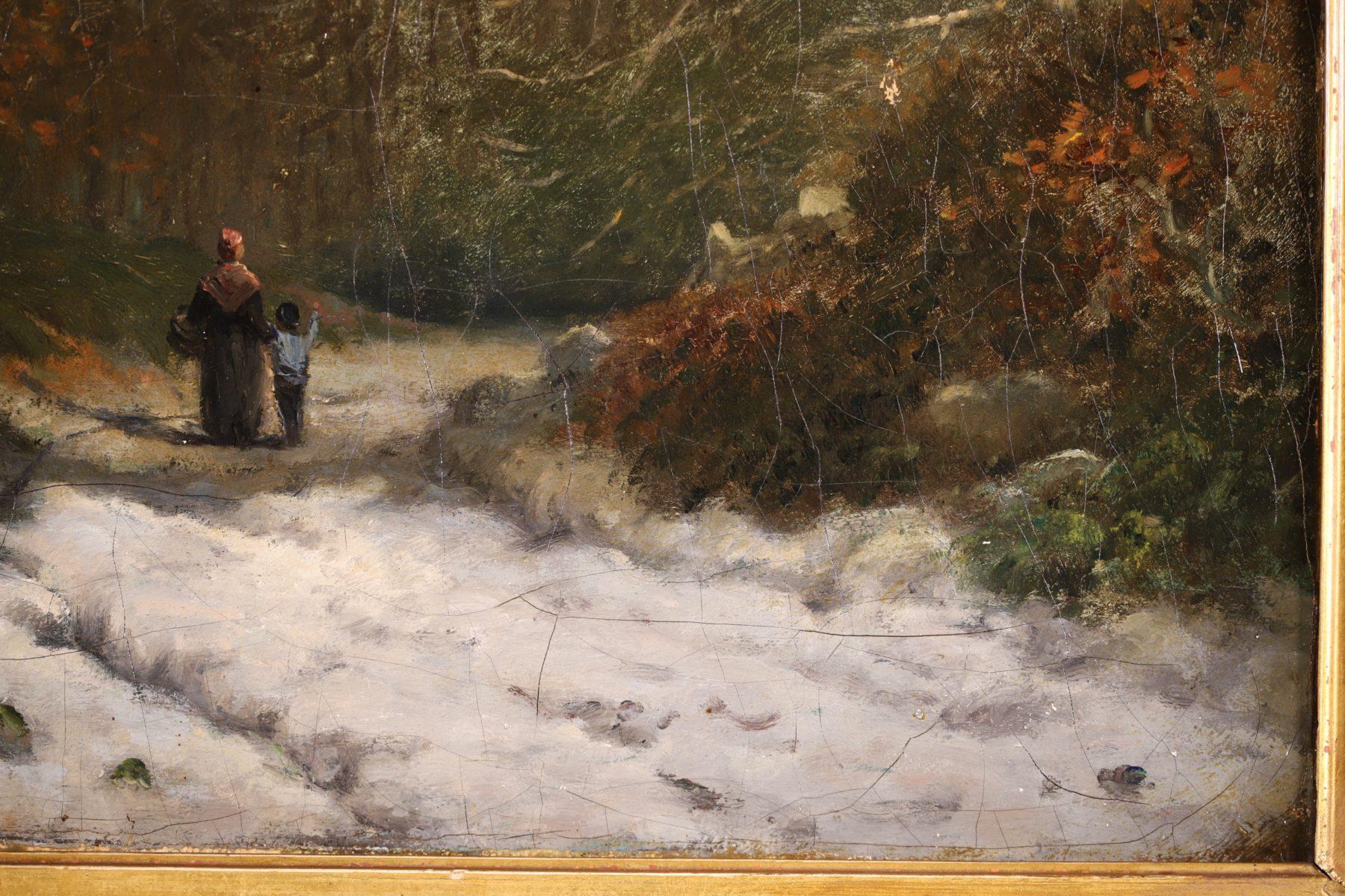 Winter - Fontainbleau Forest - Impressionist Oil, Landscape by Victor Vignon - Brown Landscape Painting by Victor Alfred Paul Vignon