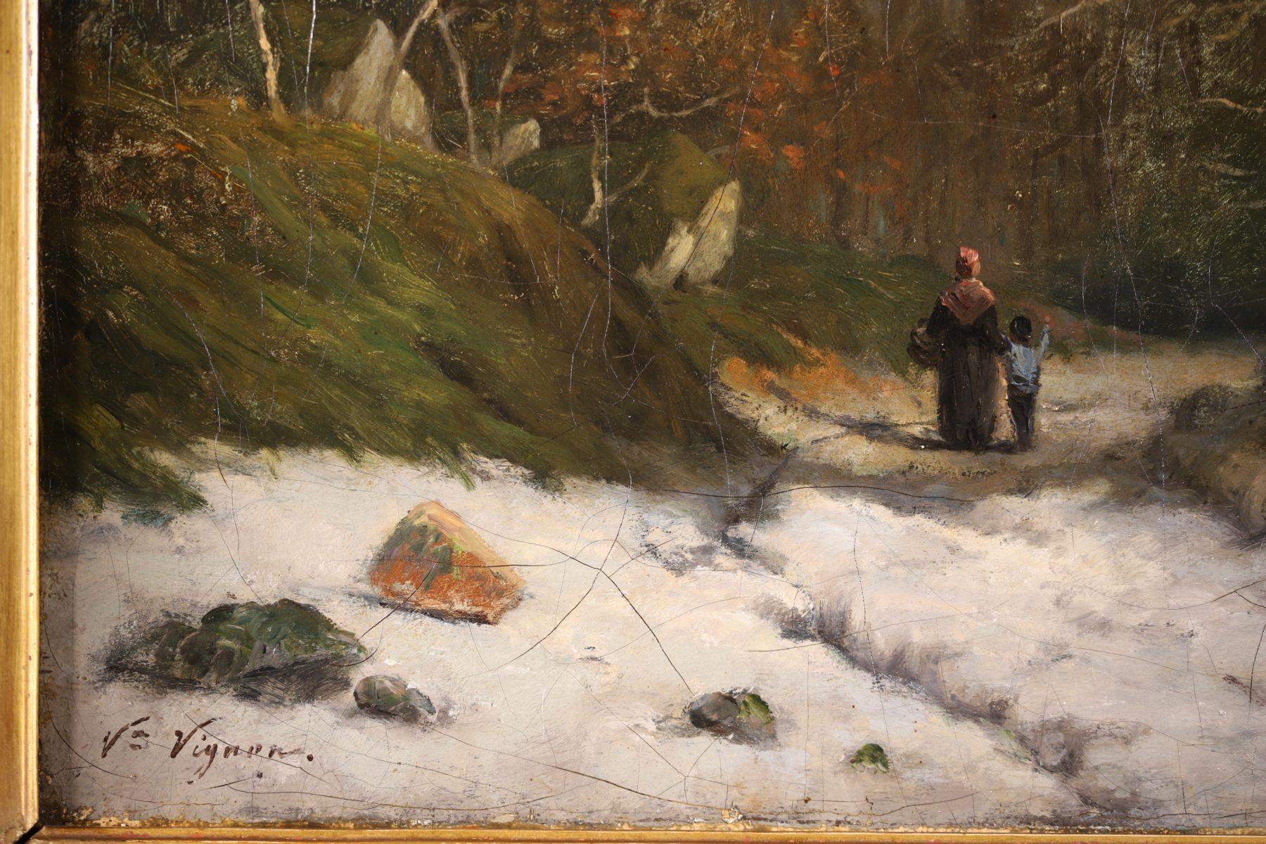 Winter - Fontainbleau Forest - Impressionist Oil, Landscape by Victor Vignon For Sale 2