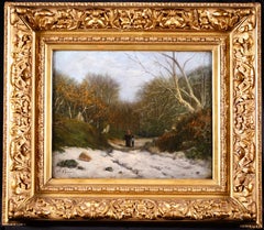 Huile impressionniste d'hiver - Forêt de Fontainbleau - Paysage de Victor Vignon