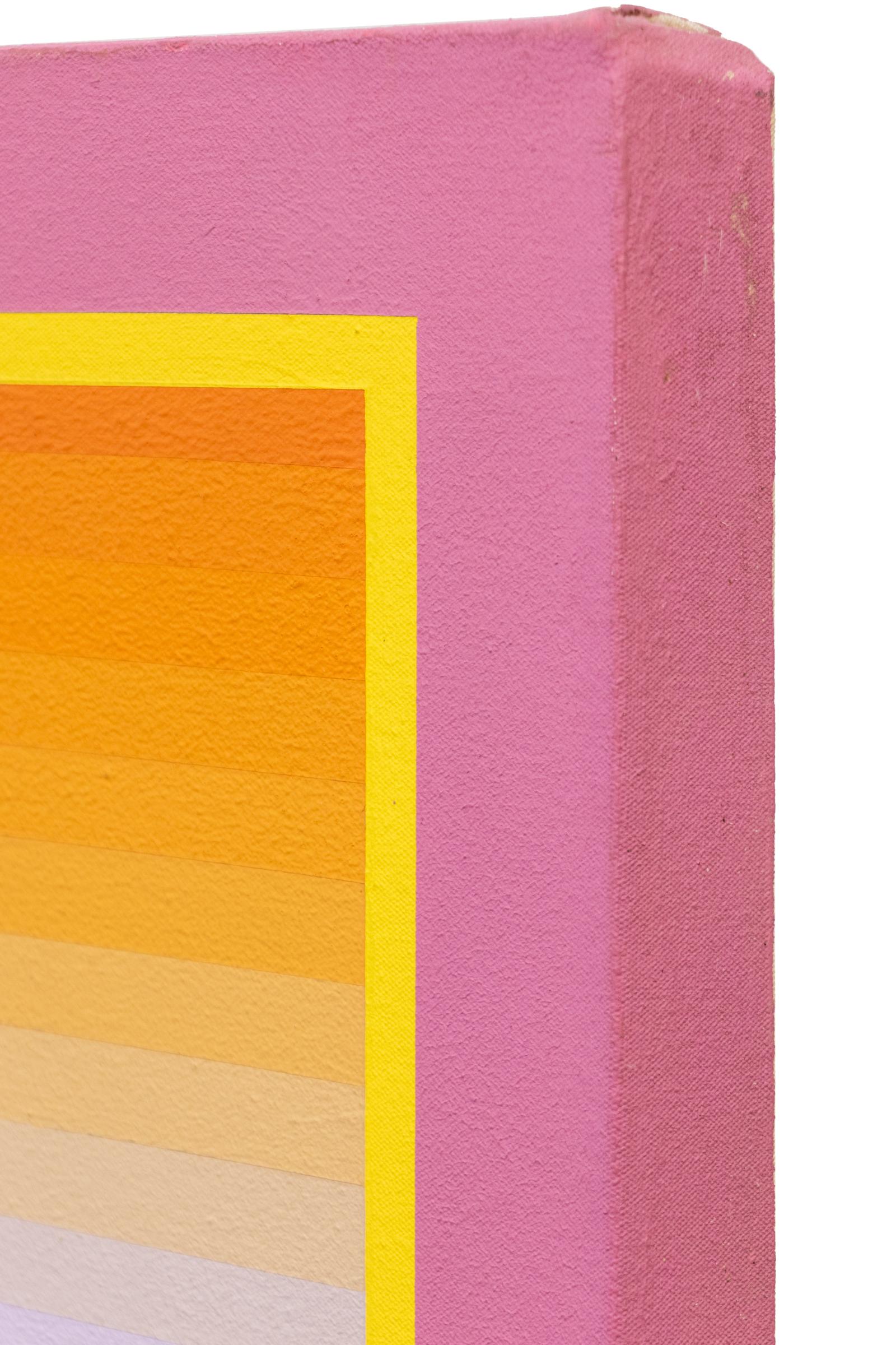 Raggi - 1975 Pittura acrilica astratta geometrica in viola, arancione e ceruleo - Painting Astrattismo geometrico di Victor Atkins