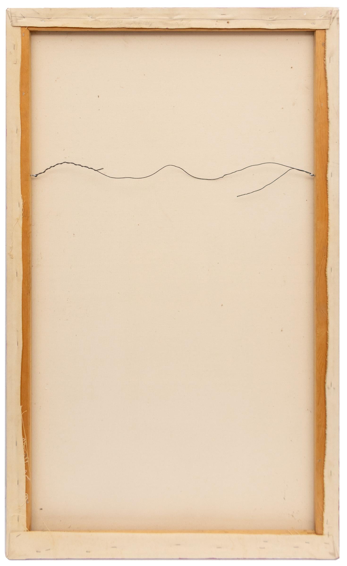 Raggi - 1975 Pittura acrilica astratta geometrica in viola, arancione e ceruleo in vendita 3