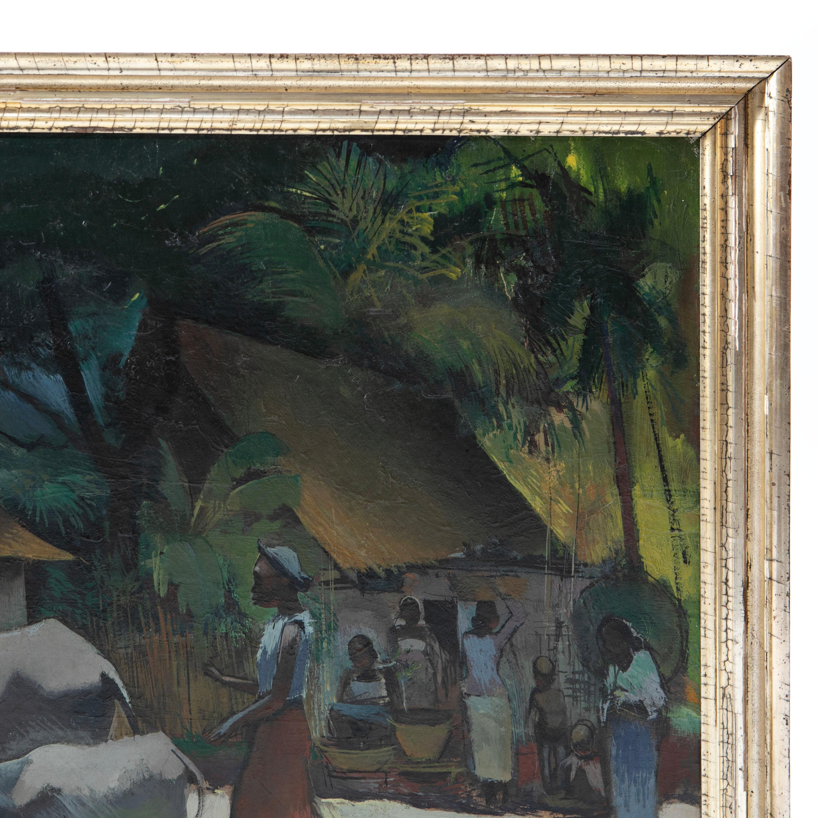 Modern Victor Bailey Isbrand, Javanese Village Scene Painting, Oil on Canvas
