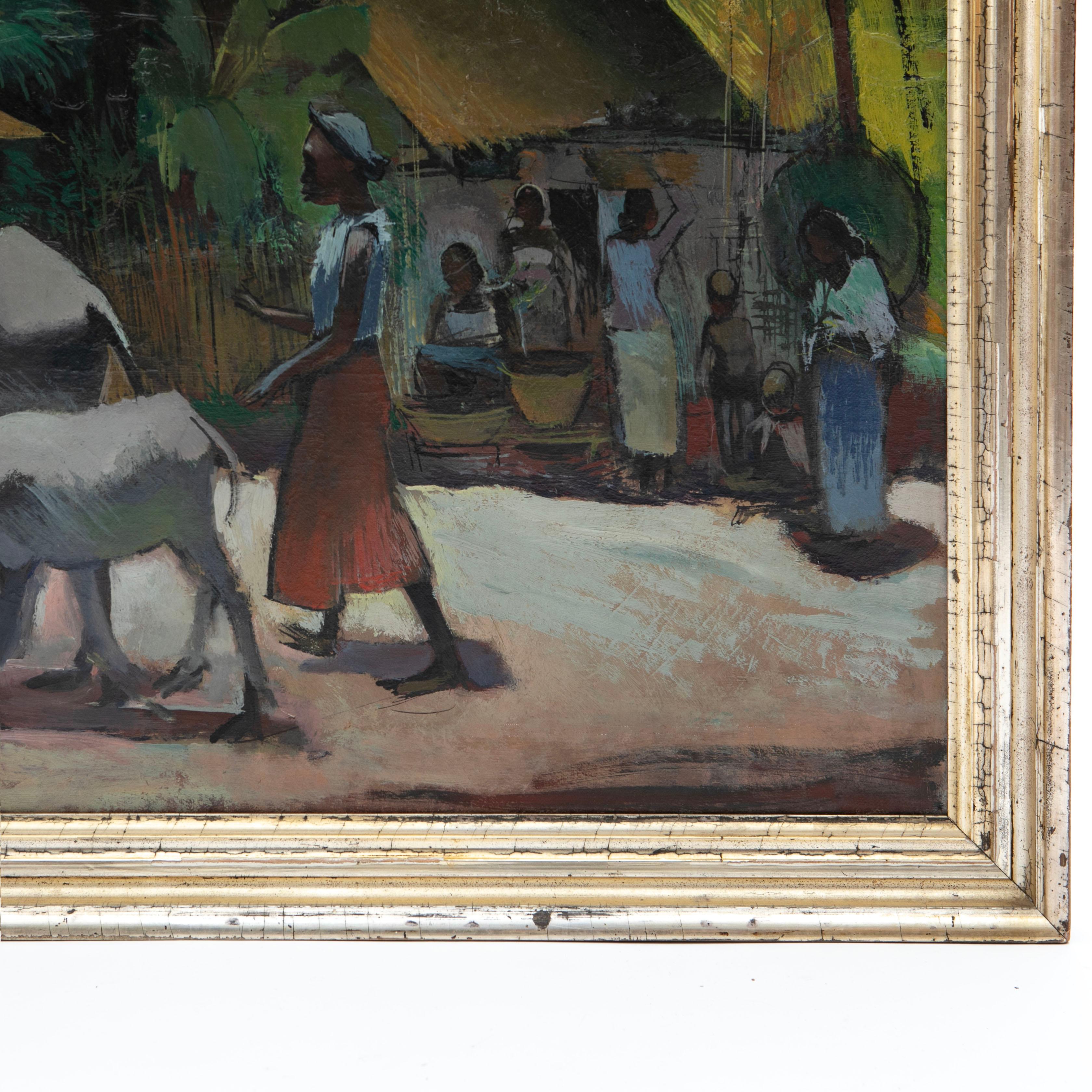 Indonesian Victor Bailey Isbrand, Javanese Village Scene Painting, Oil on Canvas