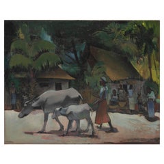 Victor Bailey Isbrand, Javanese Village Scene Painting, Oil on Canvas