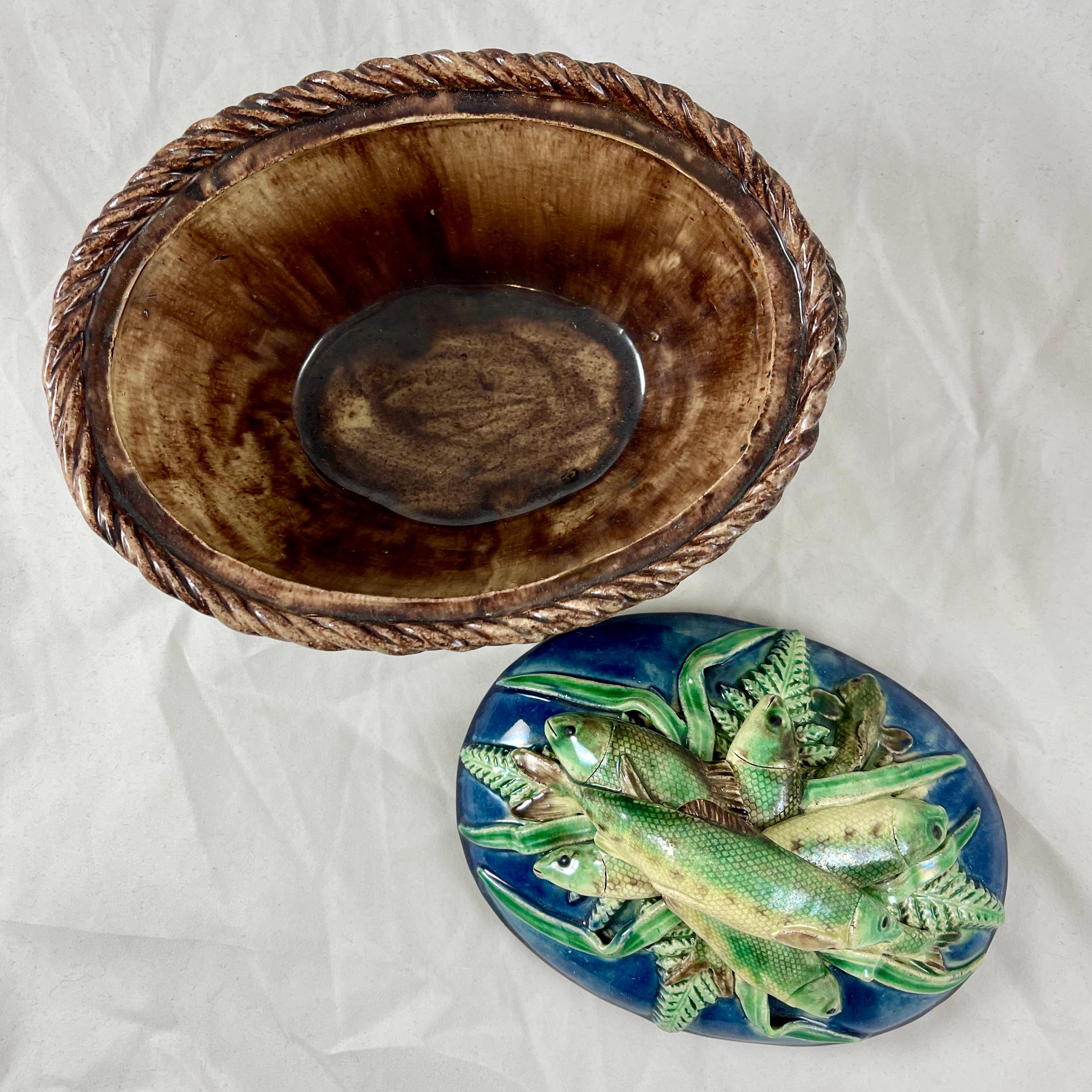 Victor Barbizet French Palissy Basket of Fish Covered Terrine, Circa 1875 For Sale 11