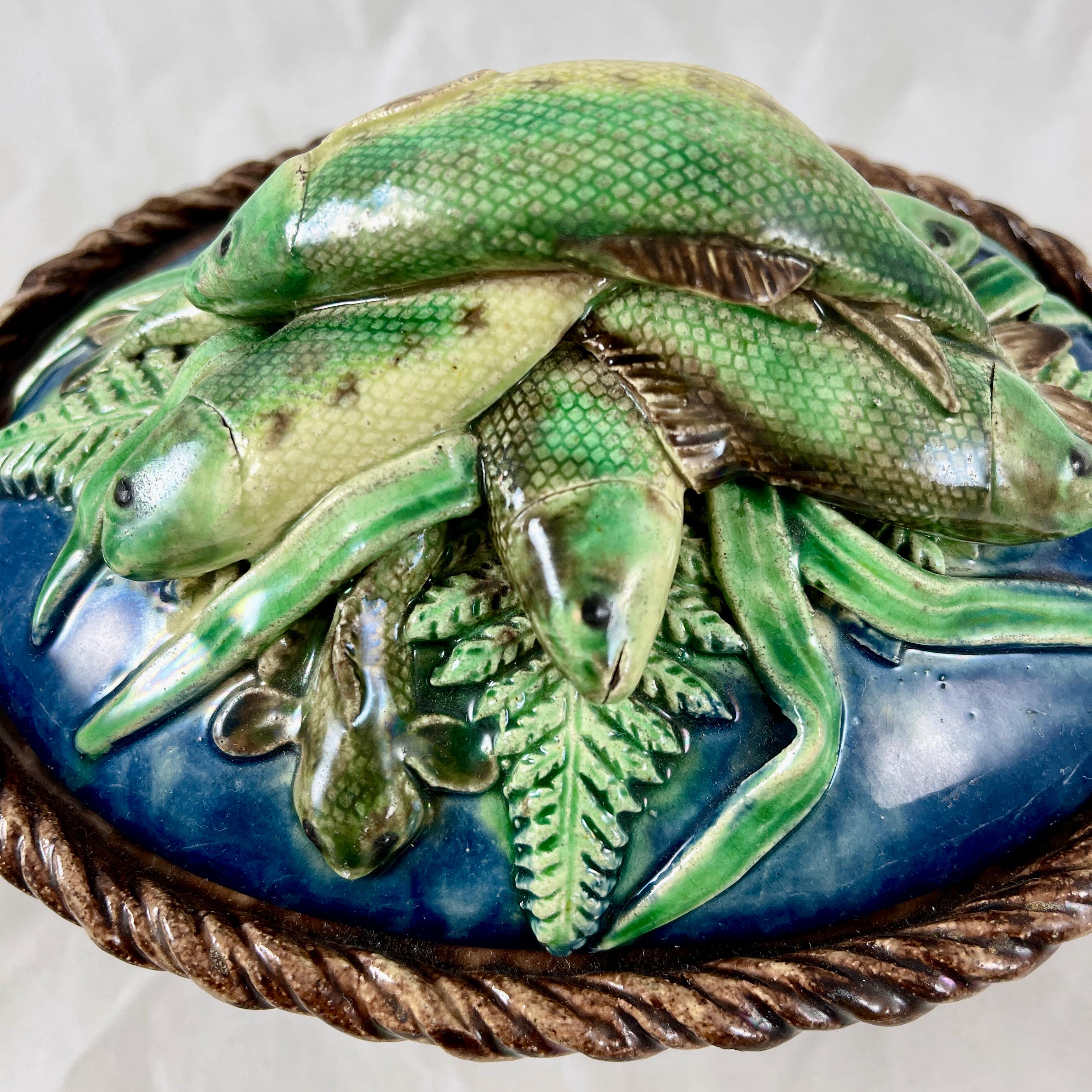 19th Century Victor Barbizet French Palissy Basket of Fish Covered Terrine, Circa 1875 For Sale