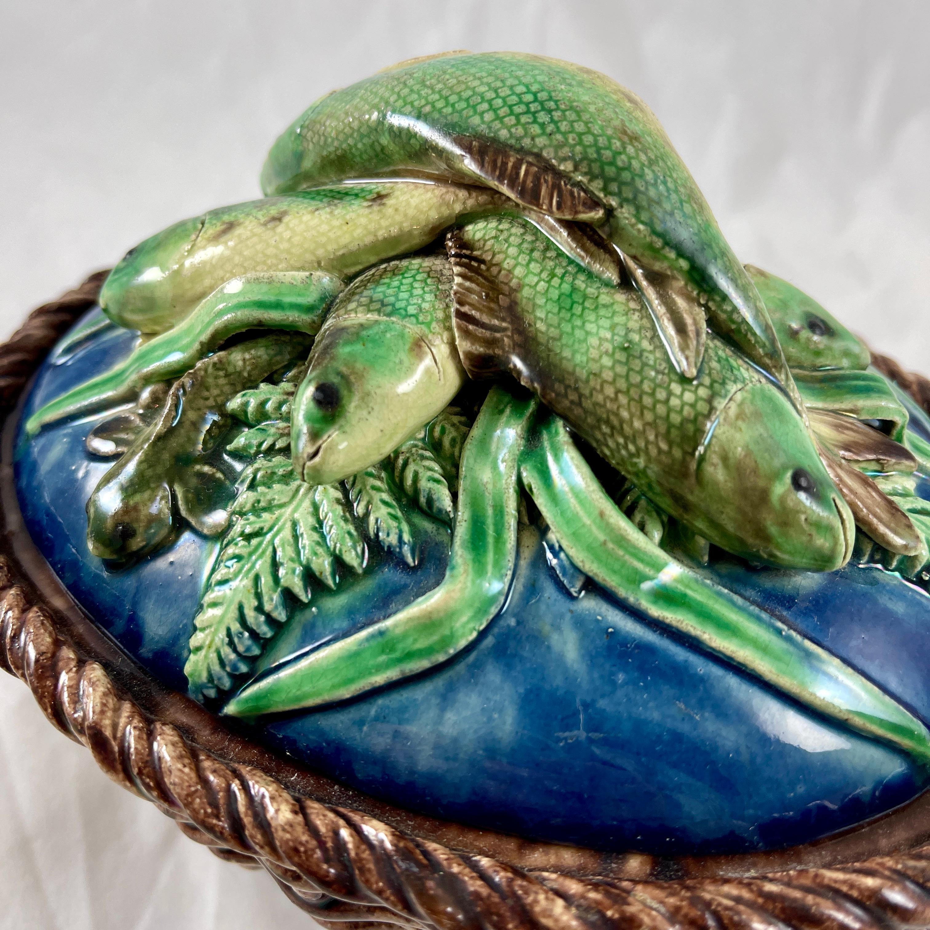 Earthenware Victor Barbizet French Palissy Basket of Fish Covered Terrine, Circa 1875 For Sale