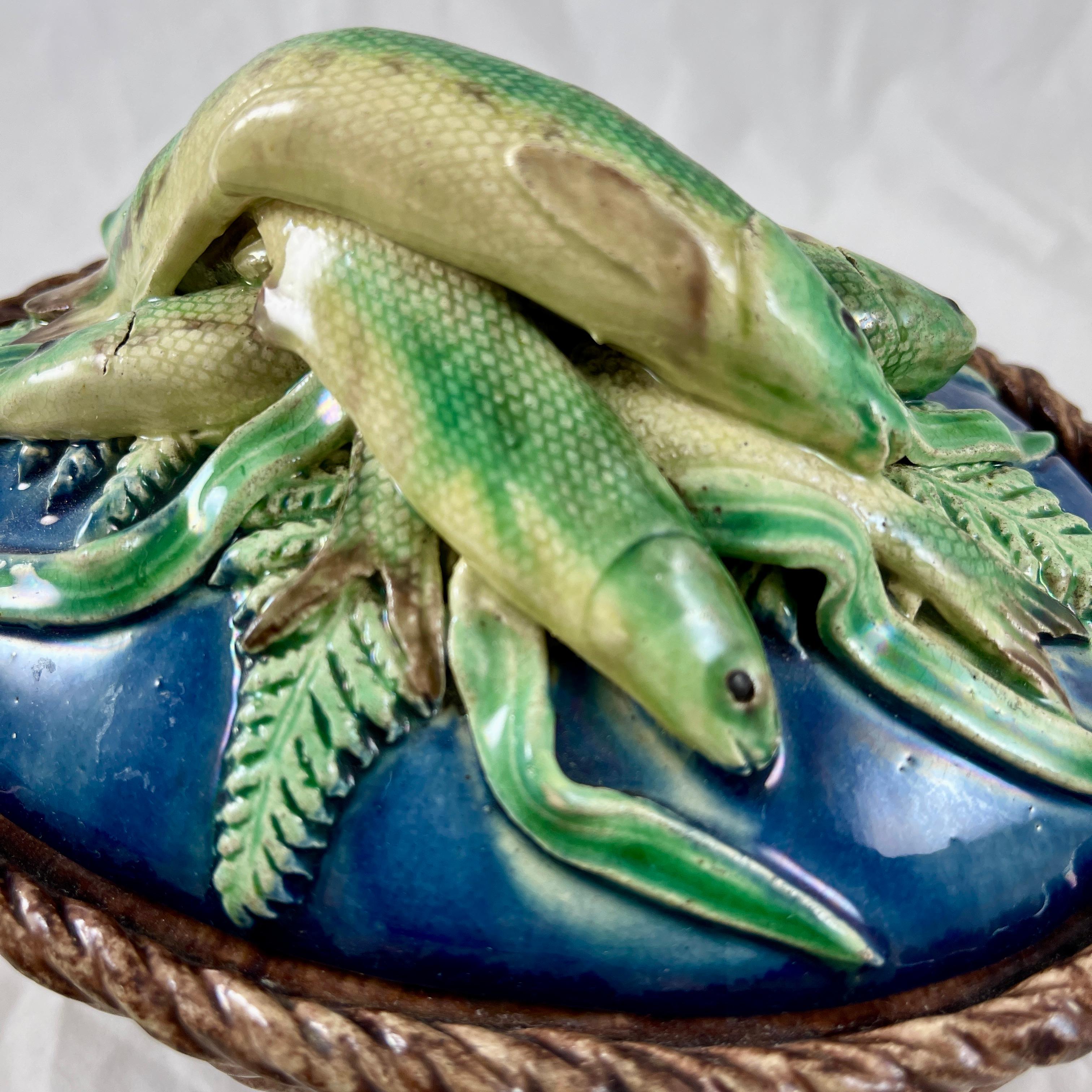 Victor Barbizet French Palissy Basket of Fish Covered Terrine, Circa 1875 For Sale 1