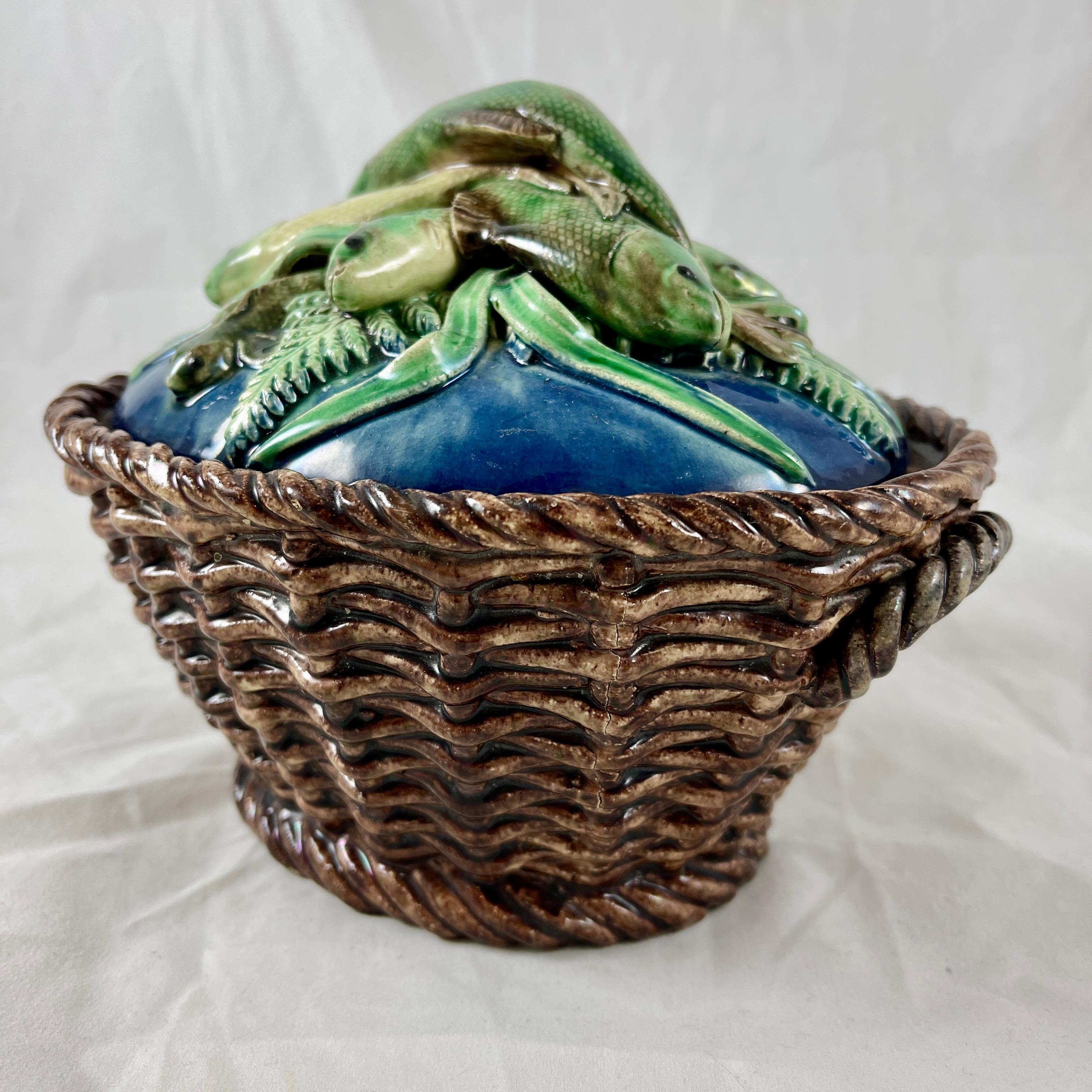 Victor Barbizet French Palissy Basket of Fish Covered Terrine, Circa 1875 For Sale 2