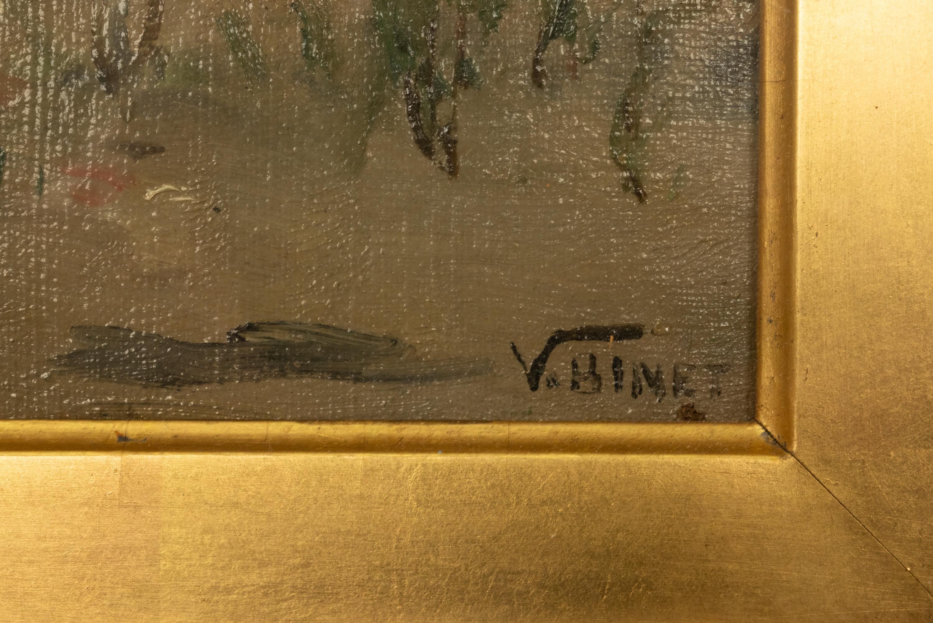Antikes französisches Ölgemälde auf Leinwand Barbizon Schule Landschaft Kuhn Victor Binet 1875 im Angebot 11