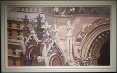 Grande dipinto ad olio architettonico originale del XX secolo raffigurante Notre Dame di Parigi