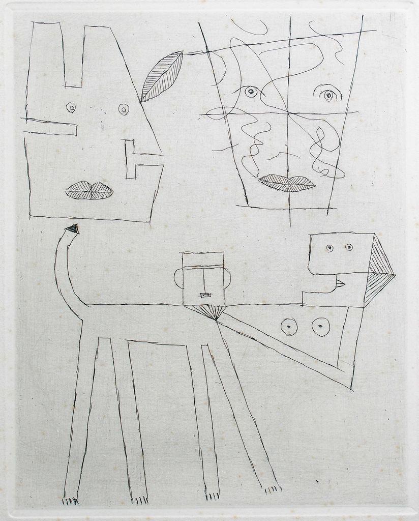 Women and Dog - Etching by Victor Brauner - 1962